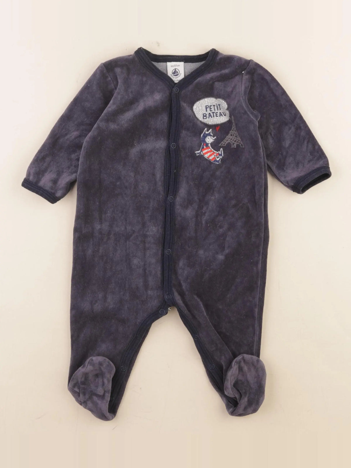 Petit Bateau - pyjama velours bleu - 6 mois