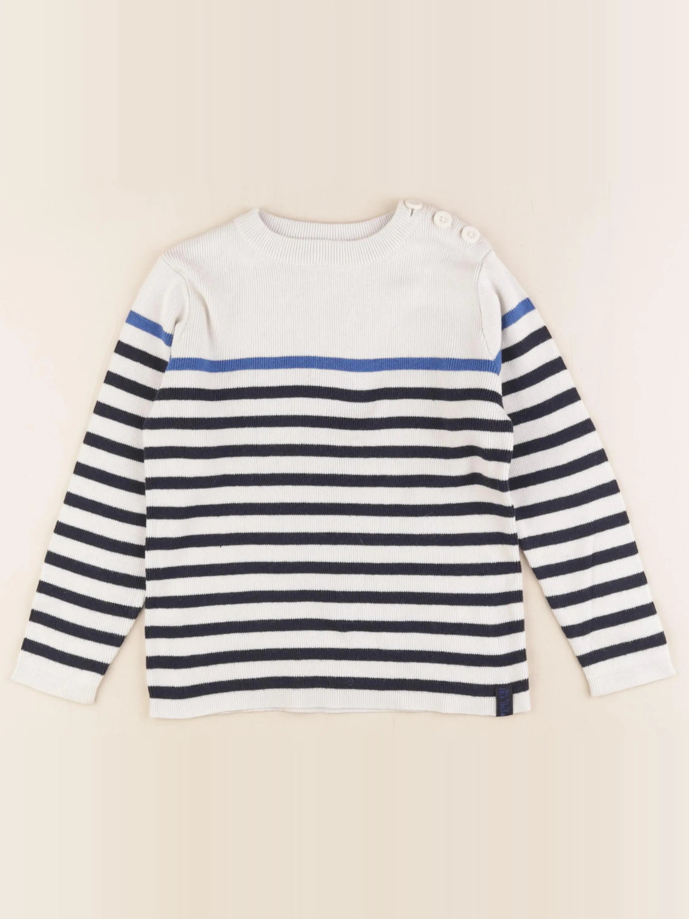 Vertbaudet - pull blanc, bleu - 5 ans