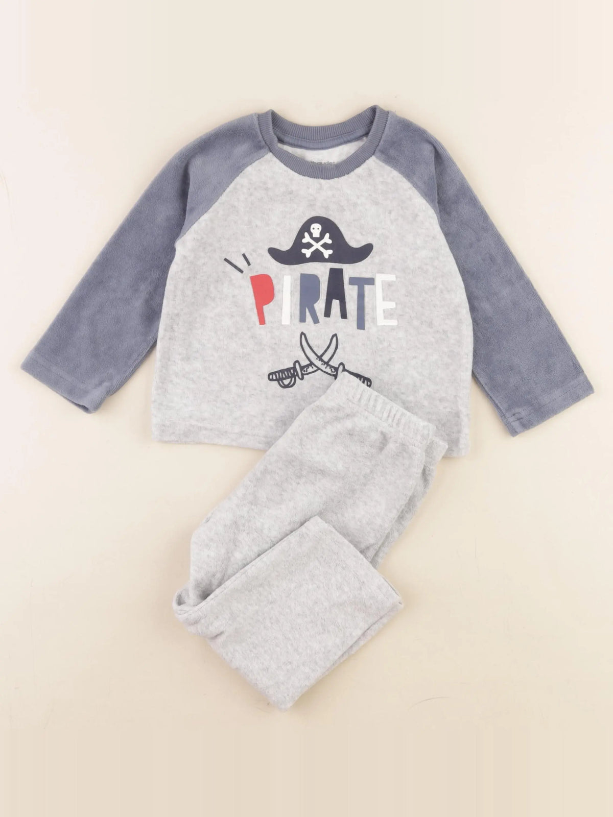 Vertbaudet - pyjama velours bleu, gris - 2 ans