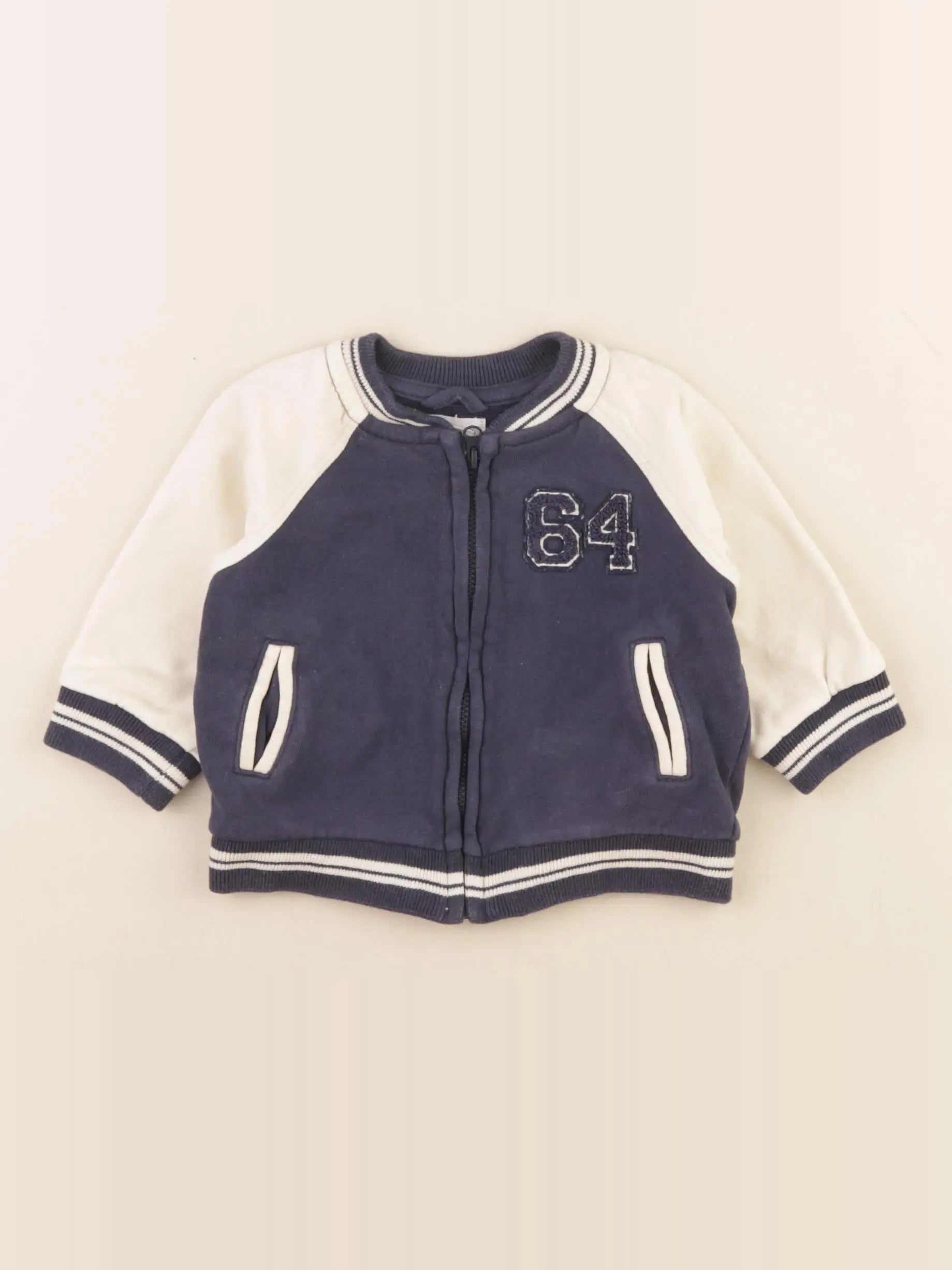 Vertbaudet - sweat blanc, bleu - 9 mois