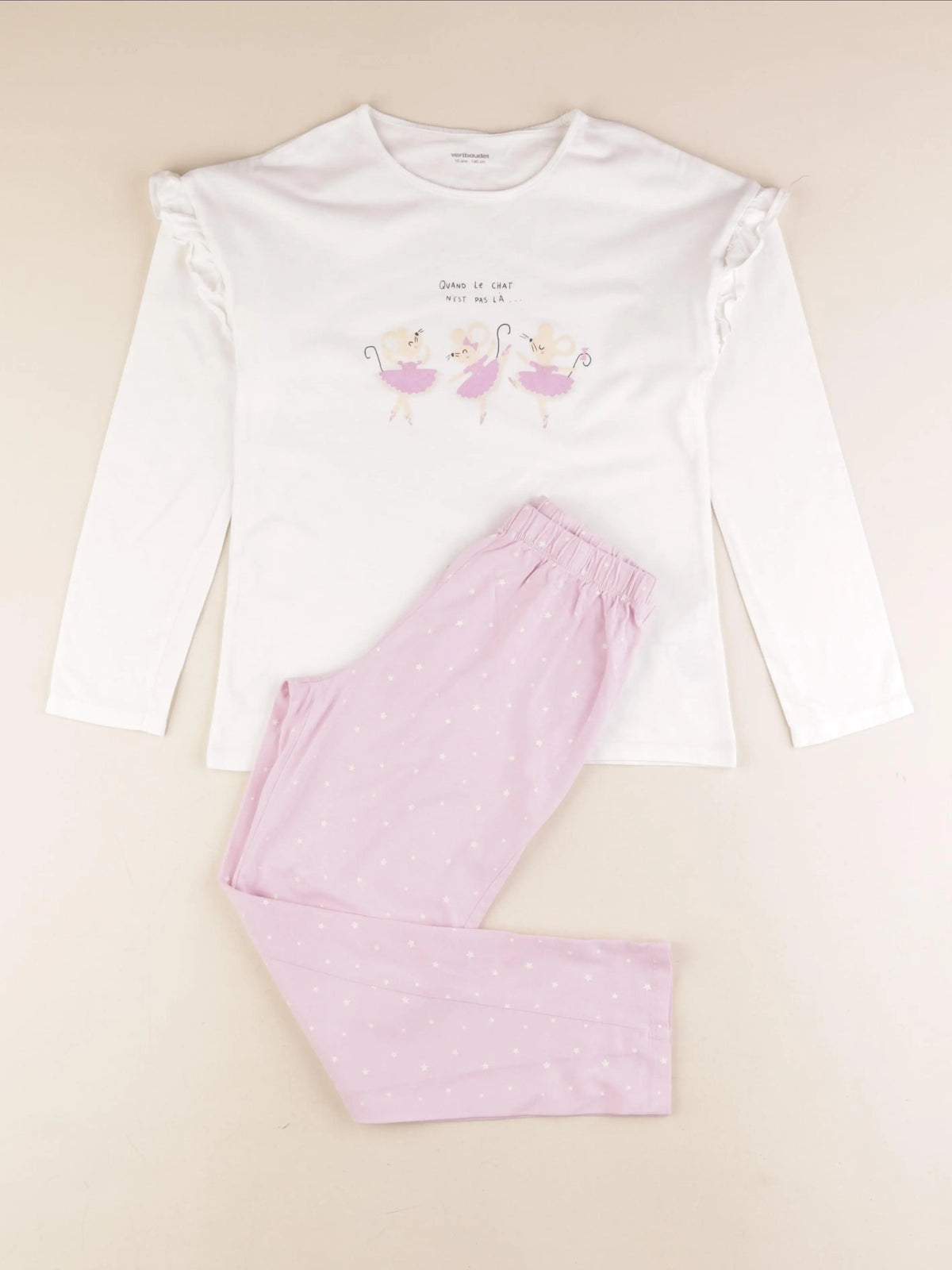 Vertbaudet - pyjama coton blanc, rose - 10 ans
