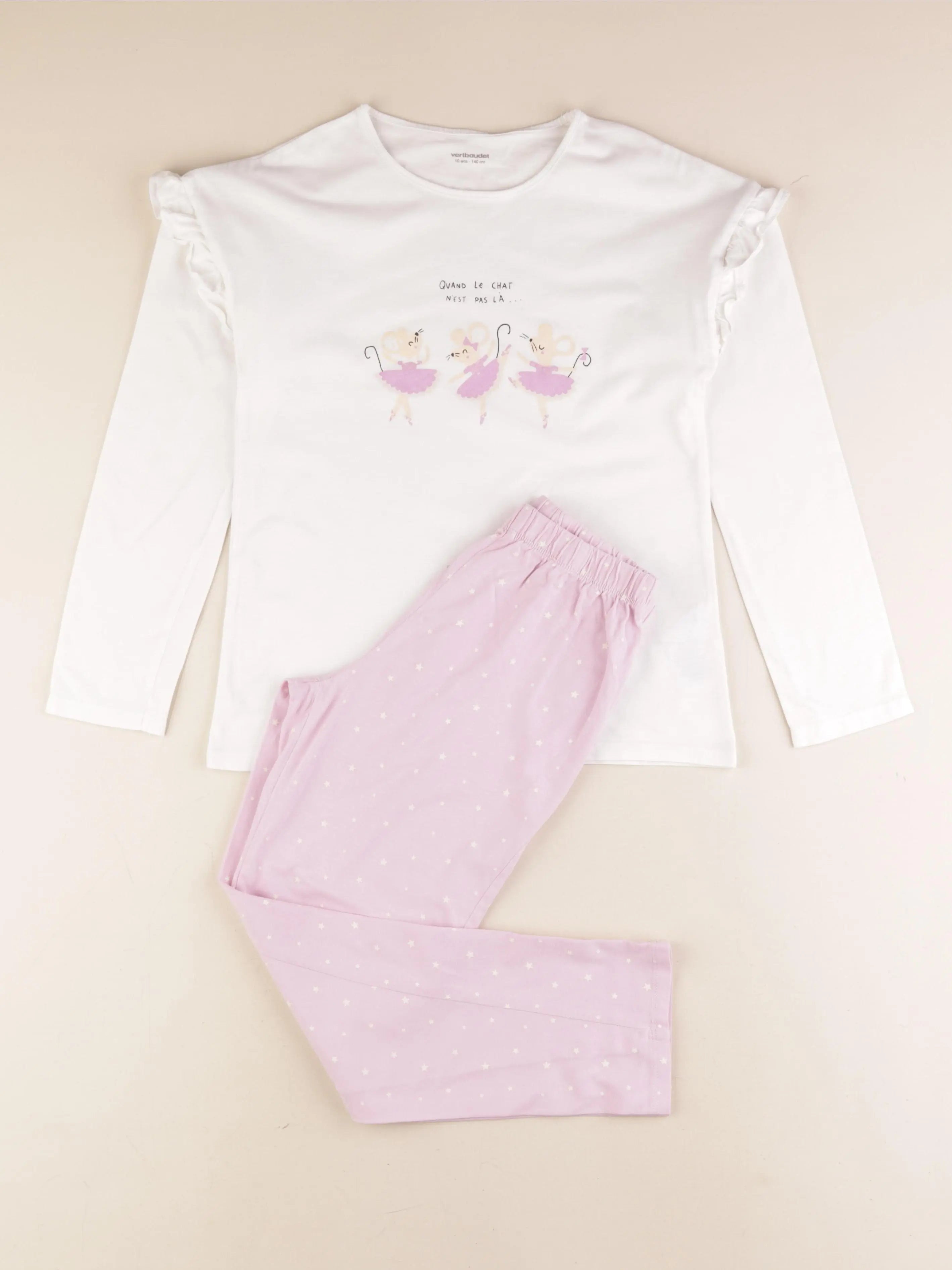 Vertbaudet - pyjama coton blanc, rose - 10 ans