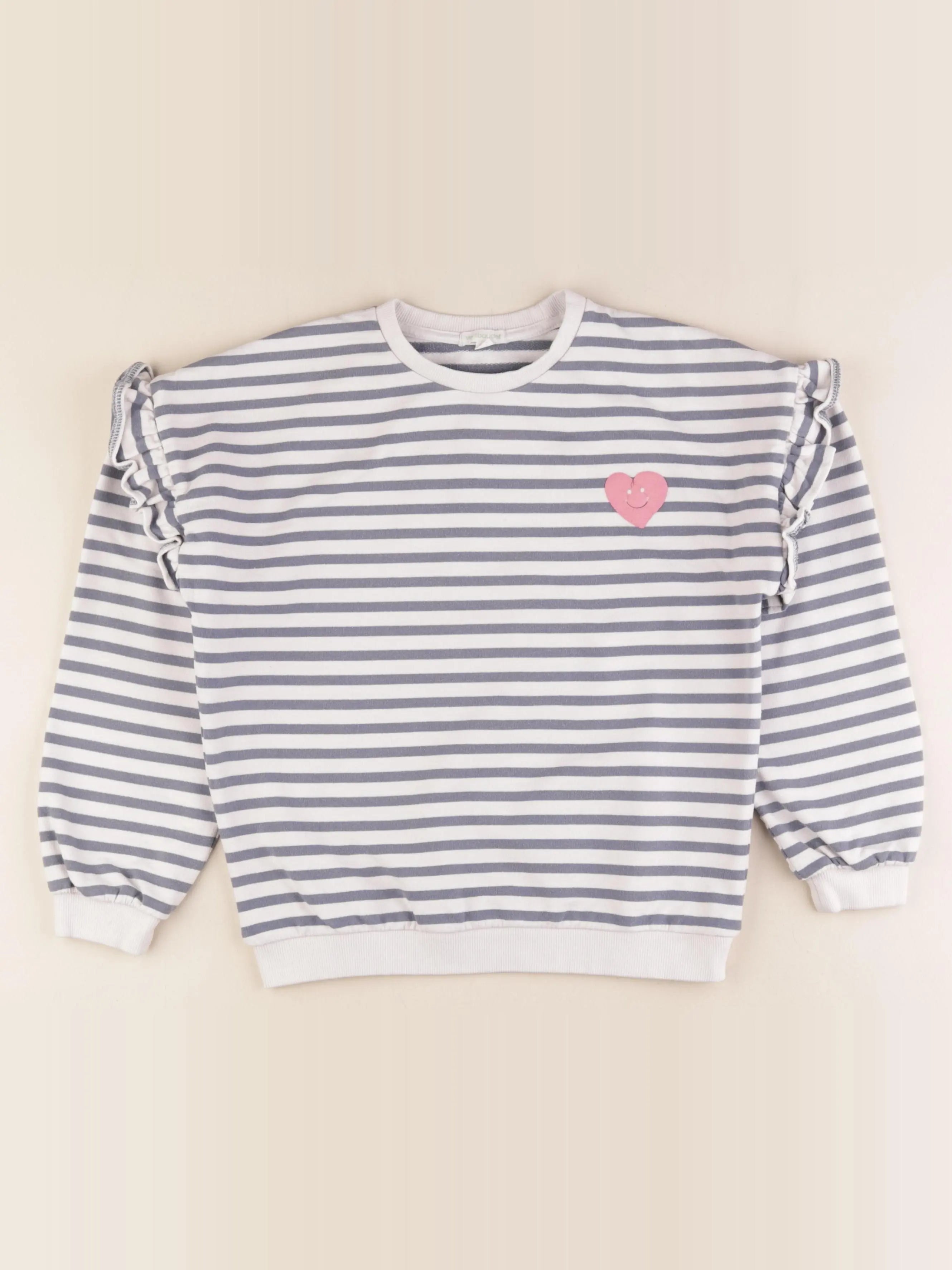 Vertbaudet - sweat blanc, bleu - 10 ans