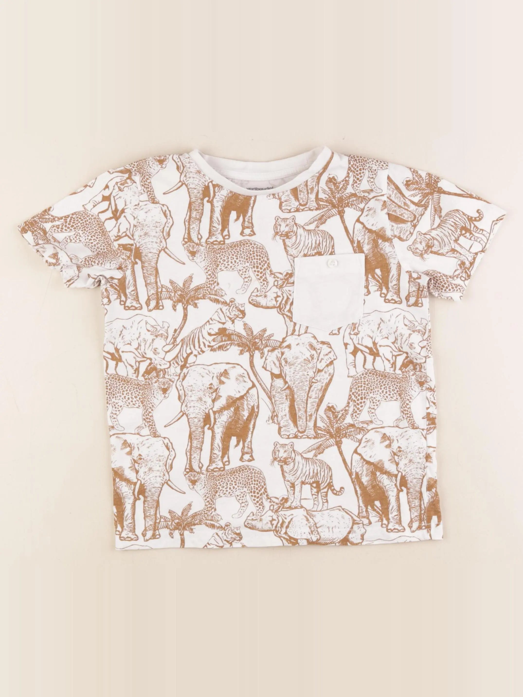 Vertbaudet - tee-shirt blanc, marron - 6 ans