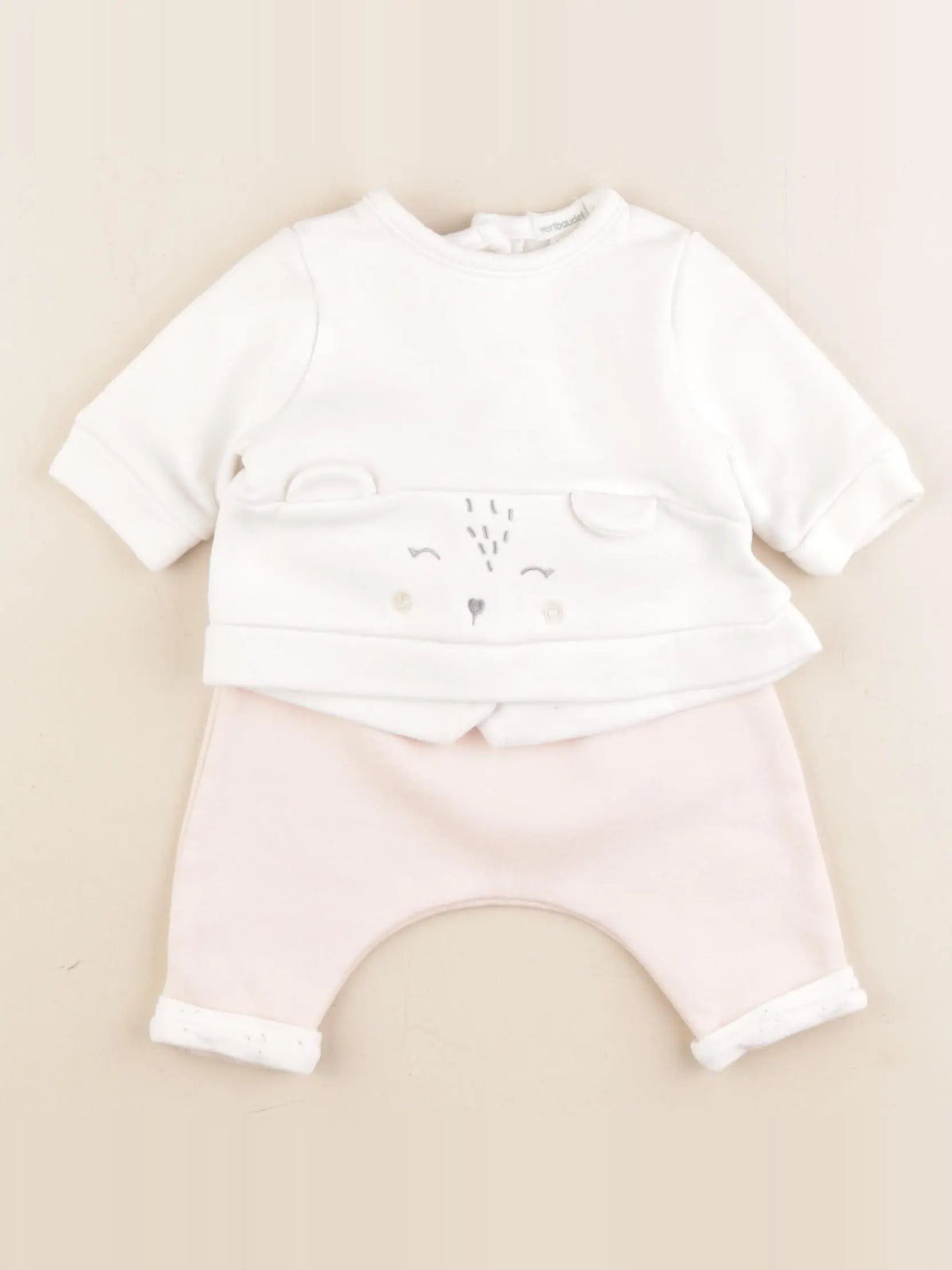 Vertbaudet - ensemble rose, blanc - 1 mois