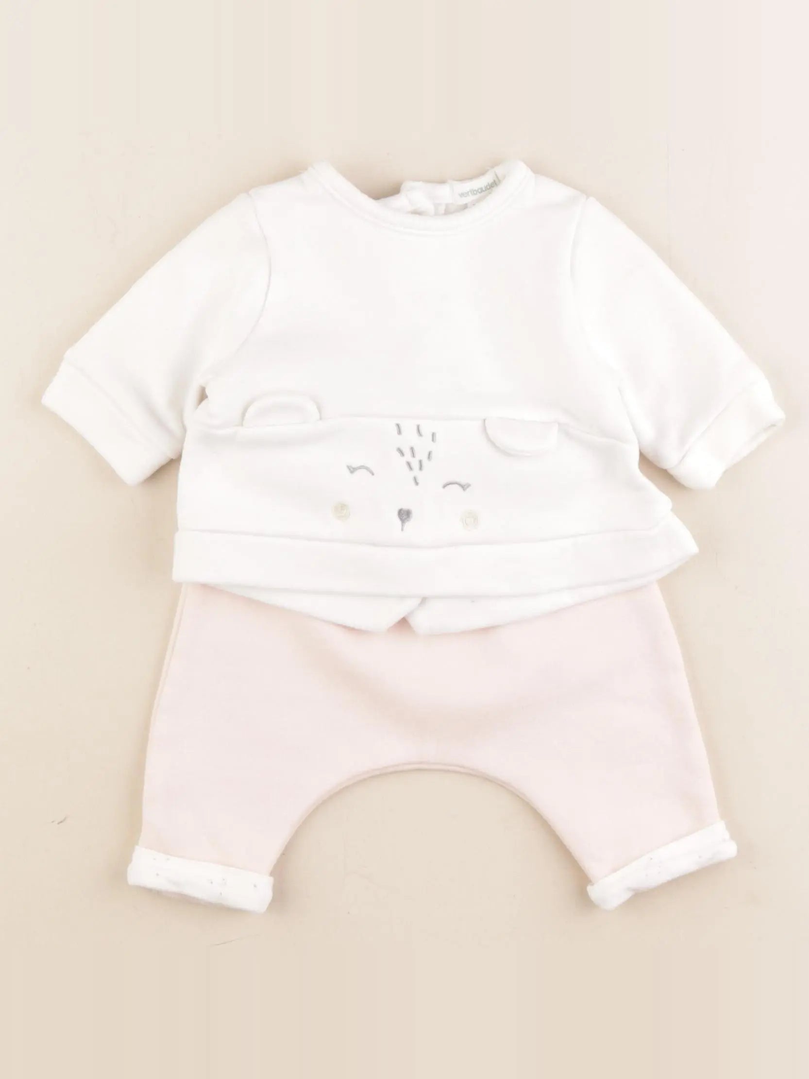 Vertbaudet - ensemble rose, blanc - 1 mois