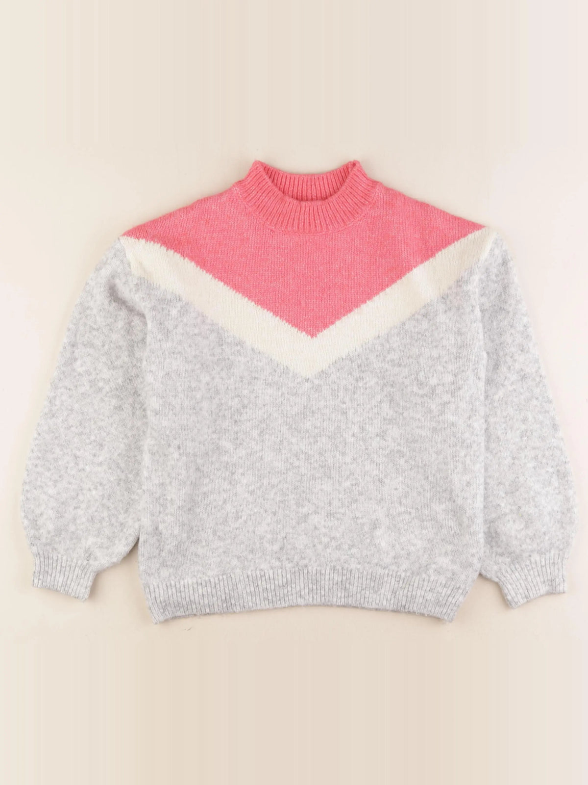 Vertbaudet - pull gris, rose - 10 ans