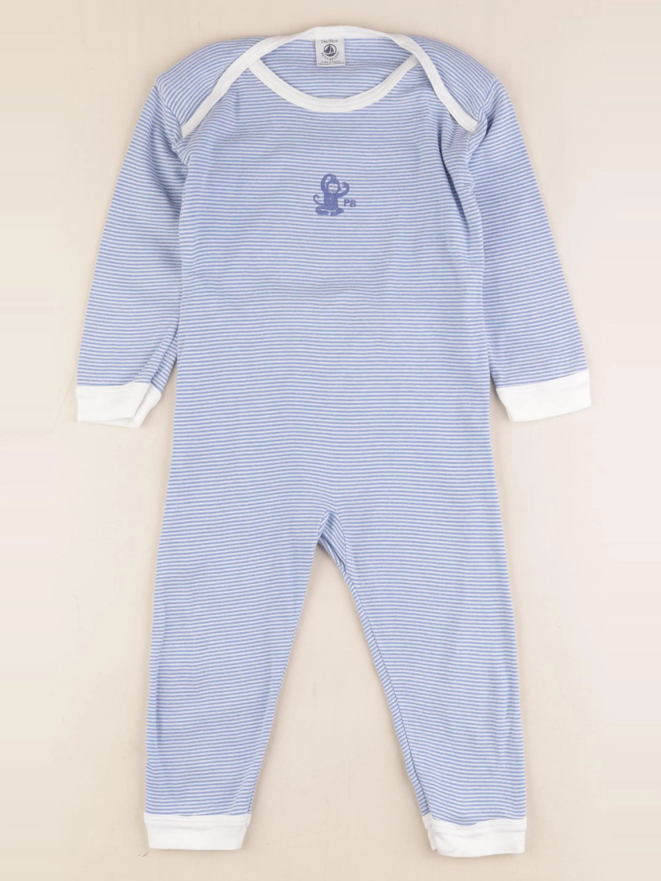 Petit Bateau - pyjama coton bleu, blanc - 24 mois