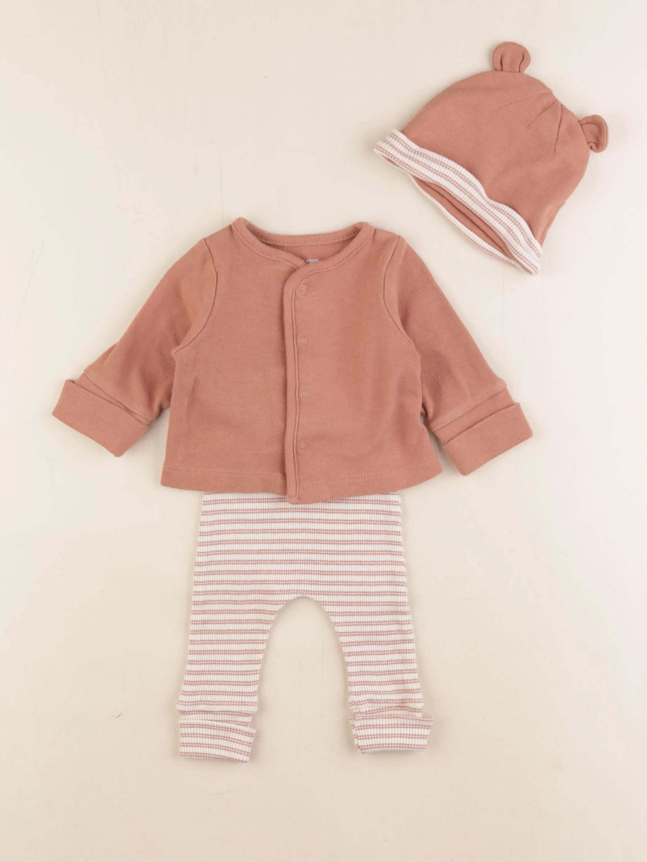 Vertbaudet - ensemble beige, marron - 3 mois