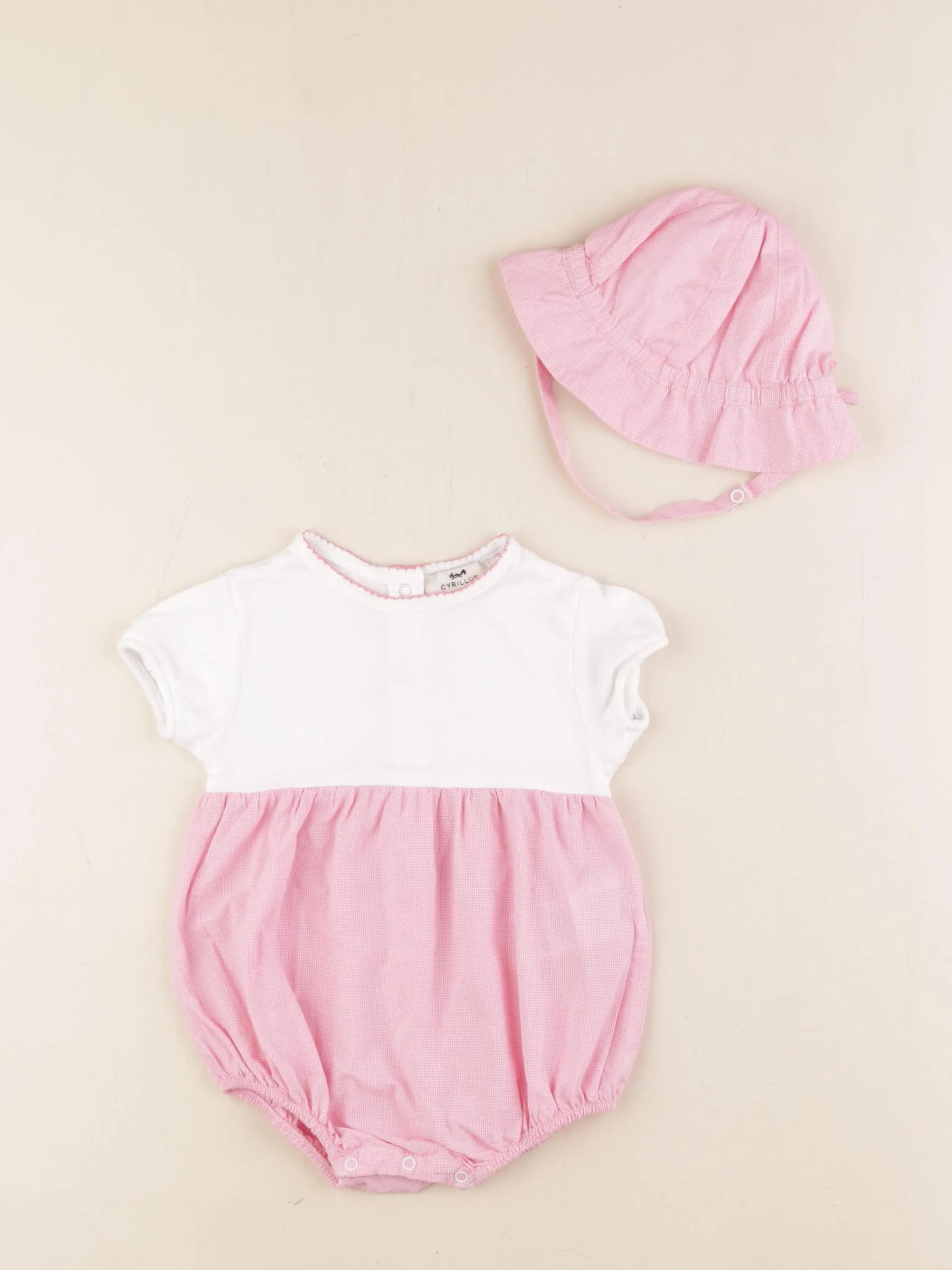 Cyrillus - ensemble blanc, rose - 9 mois