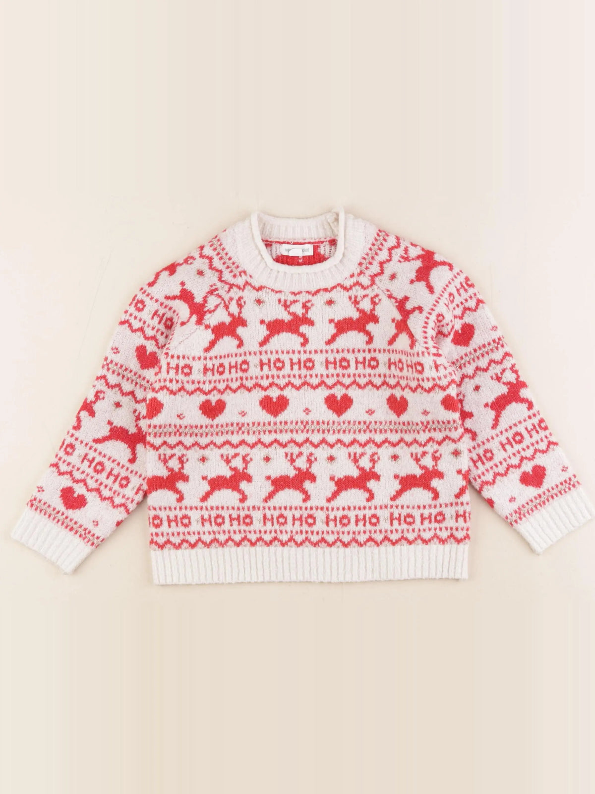 Vertbaudet - pull blanc, rouge - 4 ans