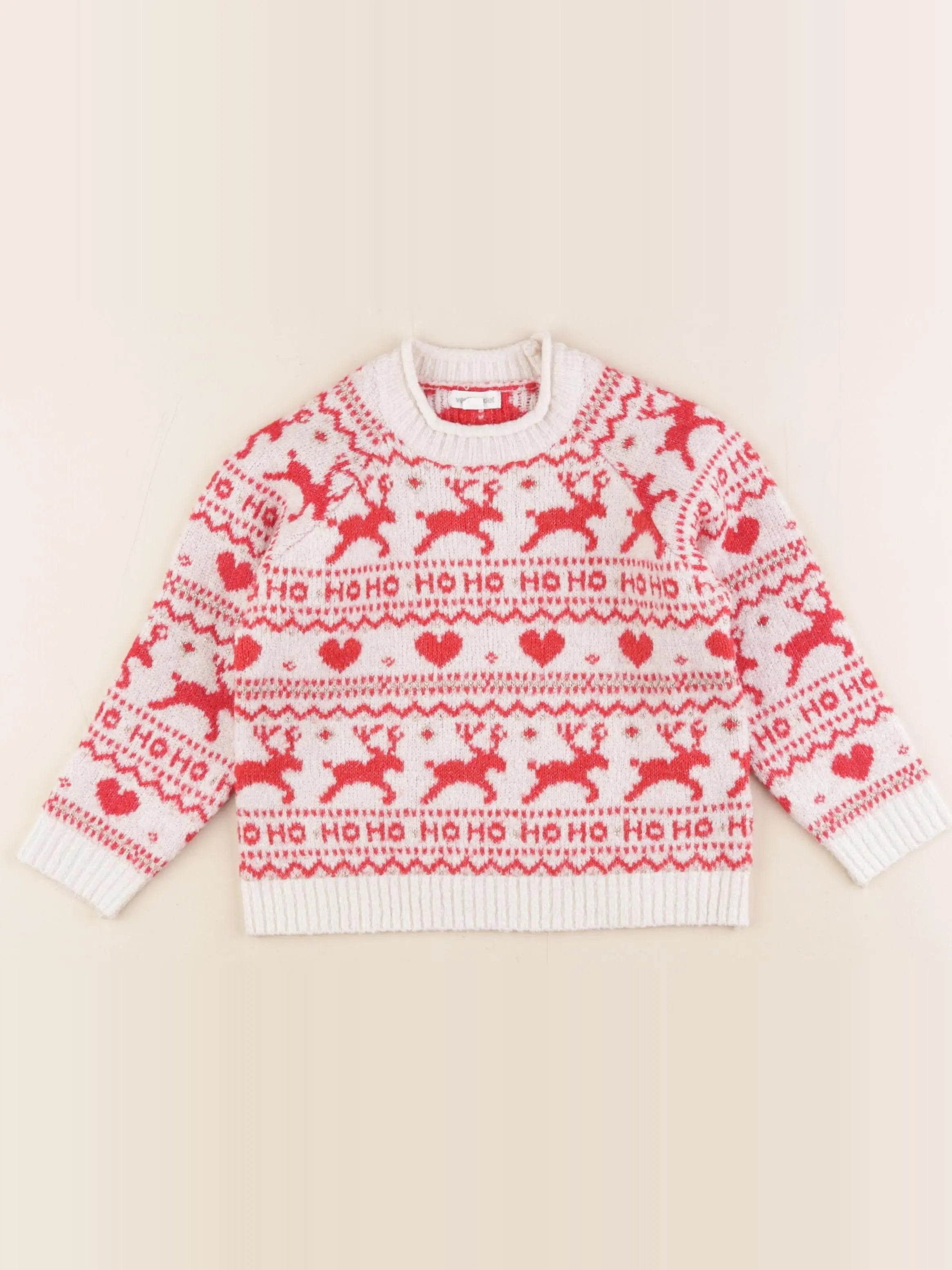 Vertbaudet - pull blanc, rouge - 4 ans