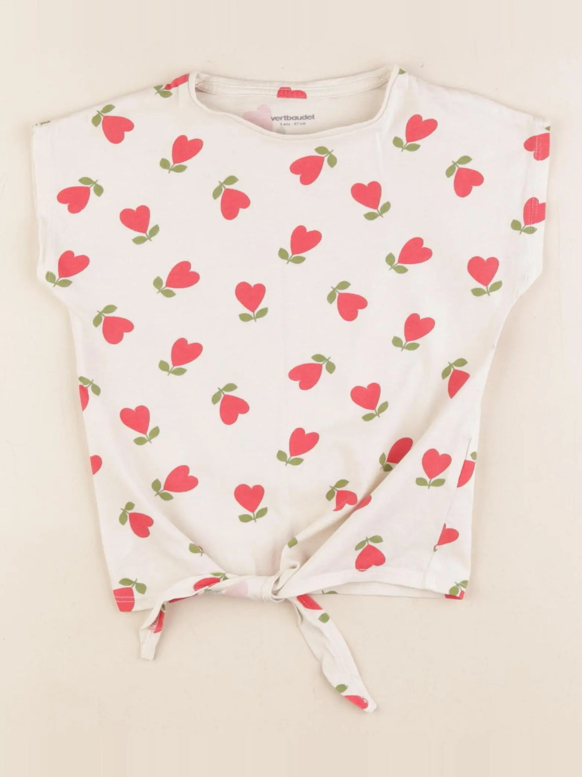 Vertbaudet - tee-shirt beige, rouge - 3 ans