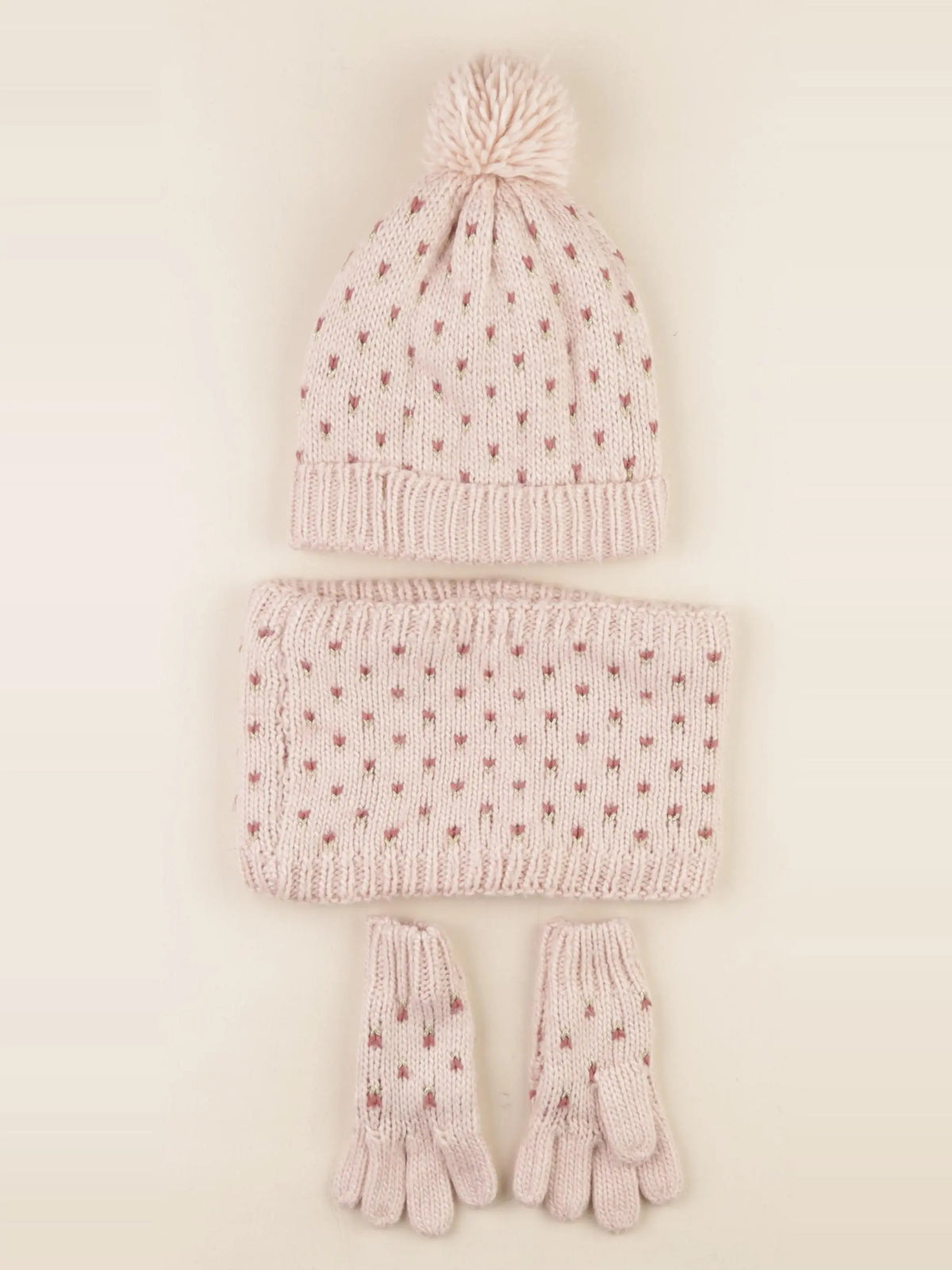 Vertbaudet - ensemble bonnet/moufles/tour de cou rose, or - 4/6 ans
