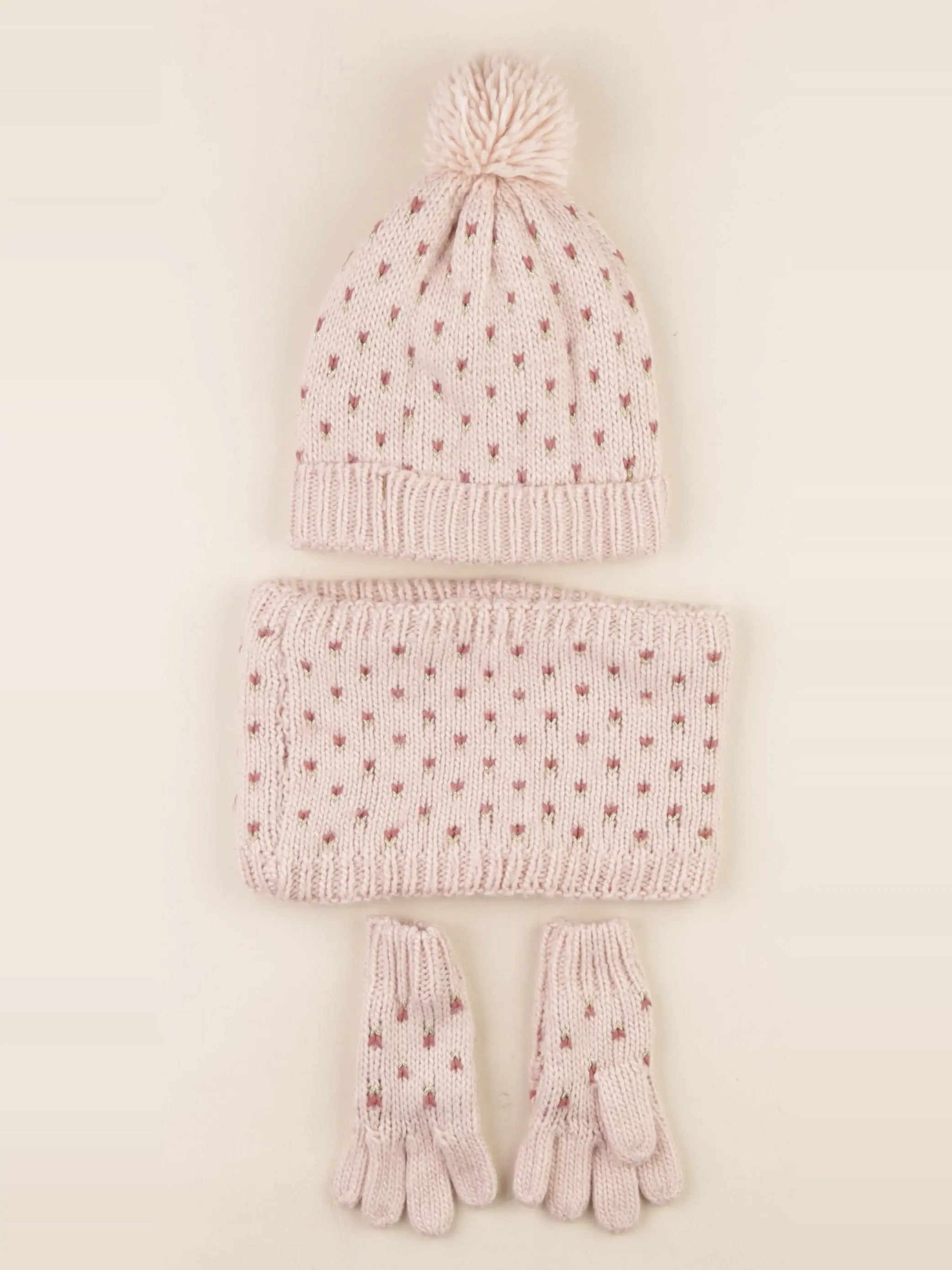 Vertbaudet - ensemble bonnet/moufles/tour de cou rose, or - 4/6 ans