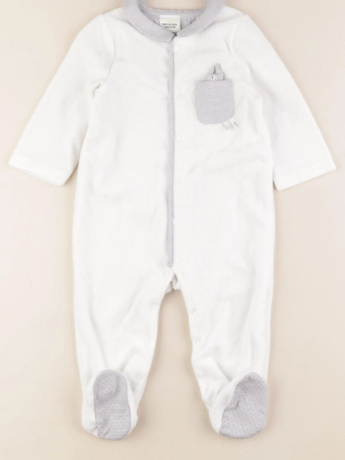 Tape à l'oeil - pyjama velours blanc - 12 mois