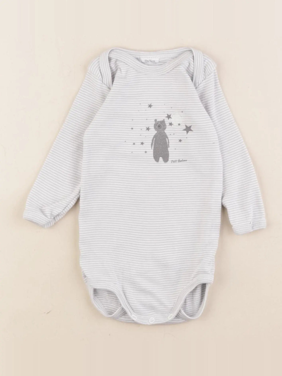 Petit Bateau - body coton blanc, gris - 12 mois