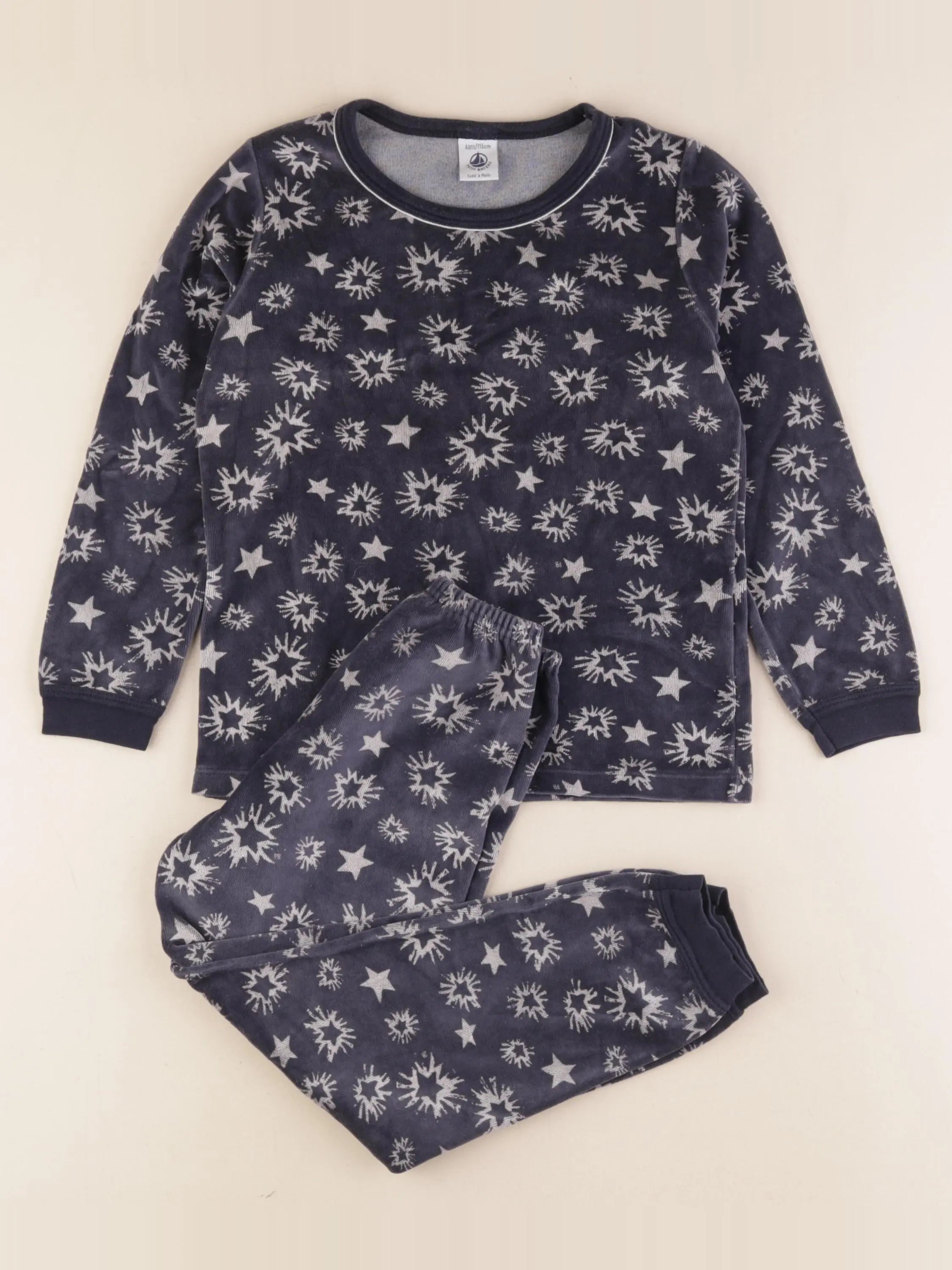 Petit Bateau - pyjama velours bleu - 6 ans