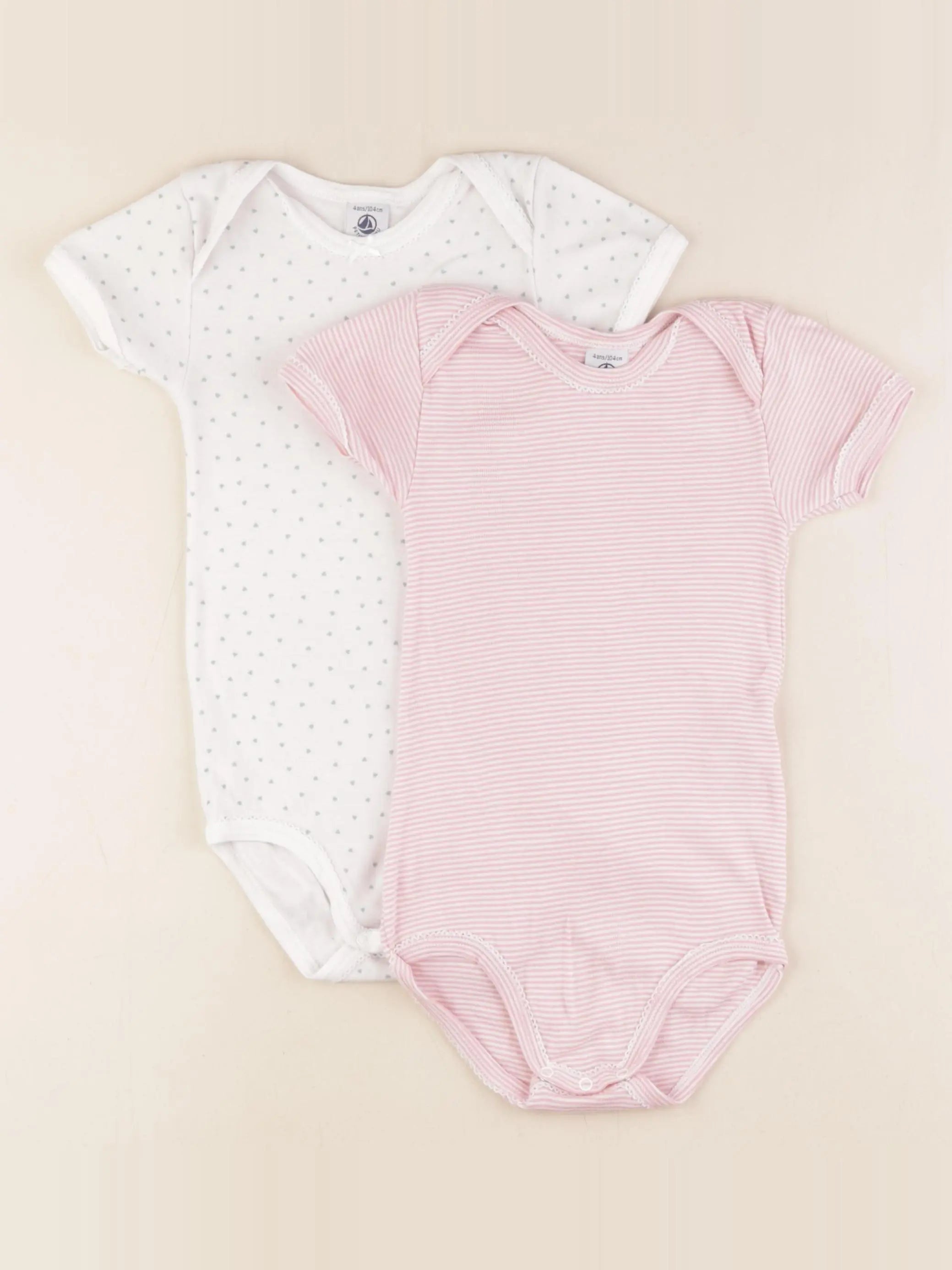 Petit Bateau - lot de 2 bodies en coton rose, blanc - 4 ans