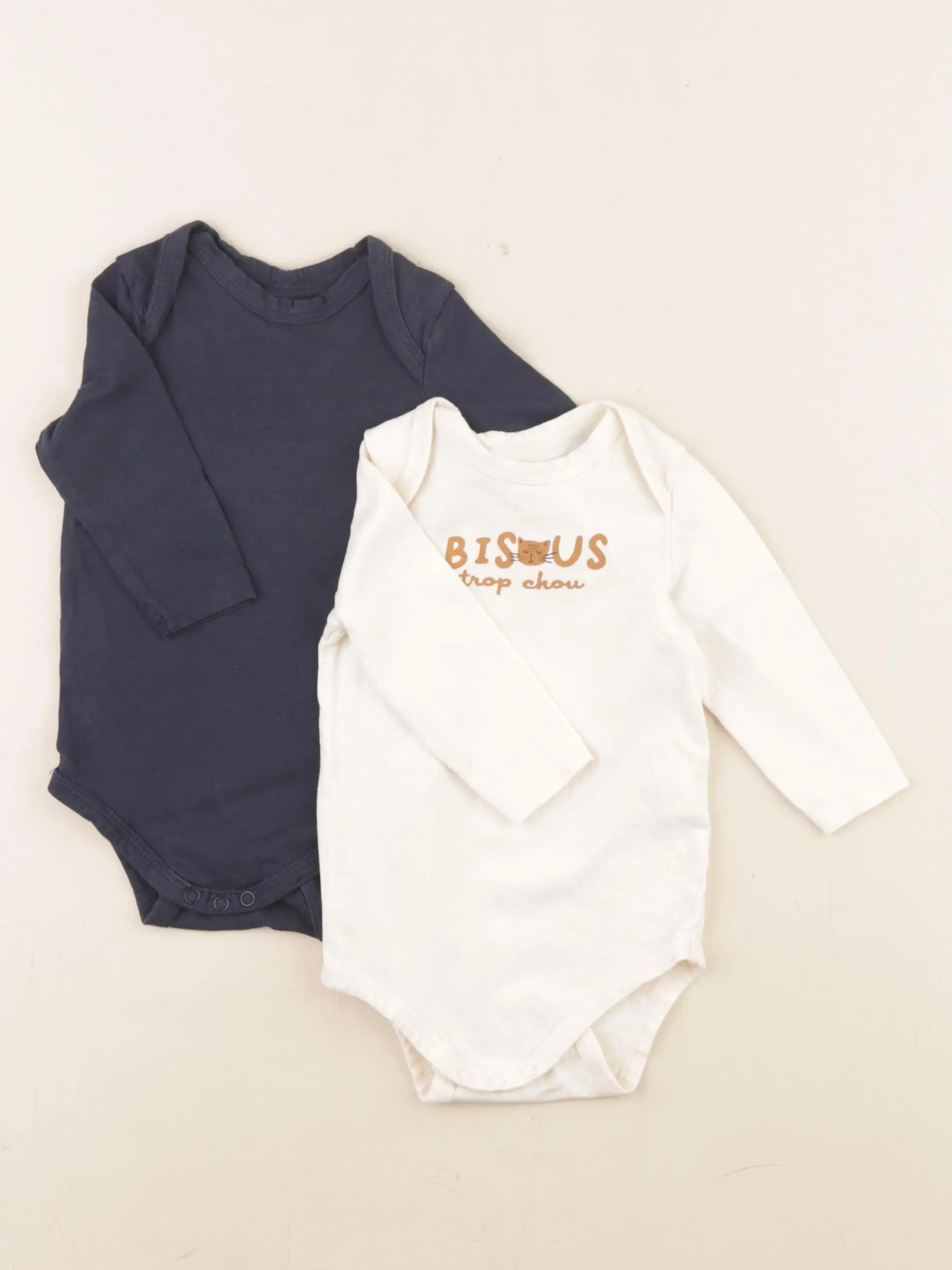 Tape à l'oeil - lot de 2 bodies en coton beige, bleu - 6 mois