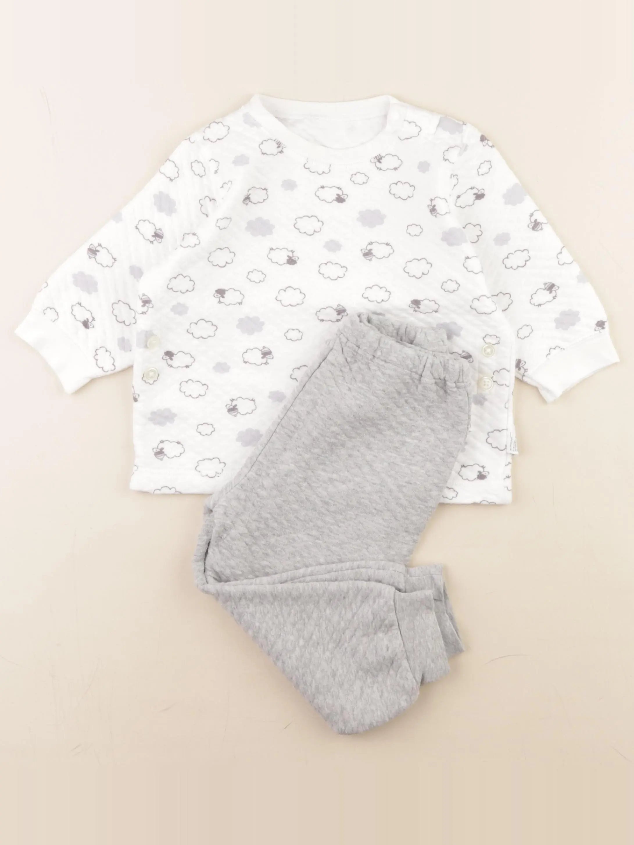 Uniqlo - pyjama coton gris, blanc - 18/24 mois