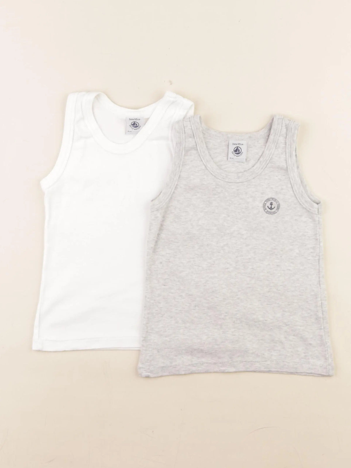 Petit Bateau - lot de 2 maillots de corps blanc, gris - 3 ans
