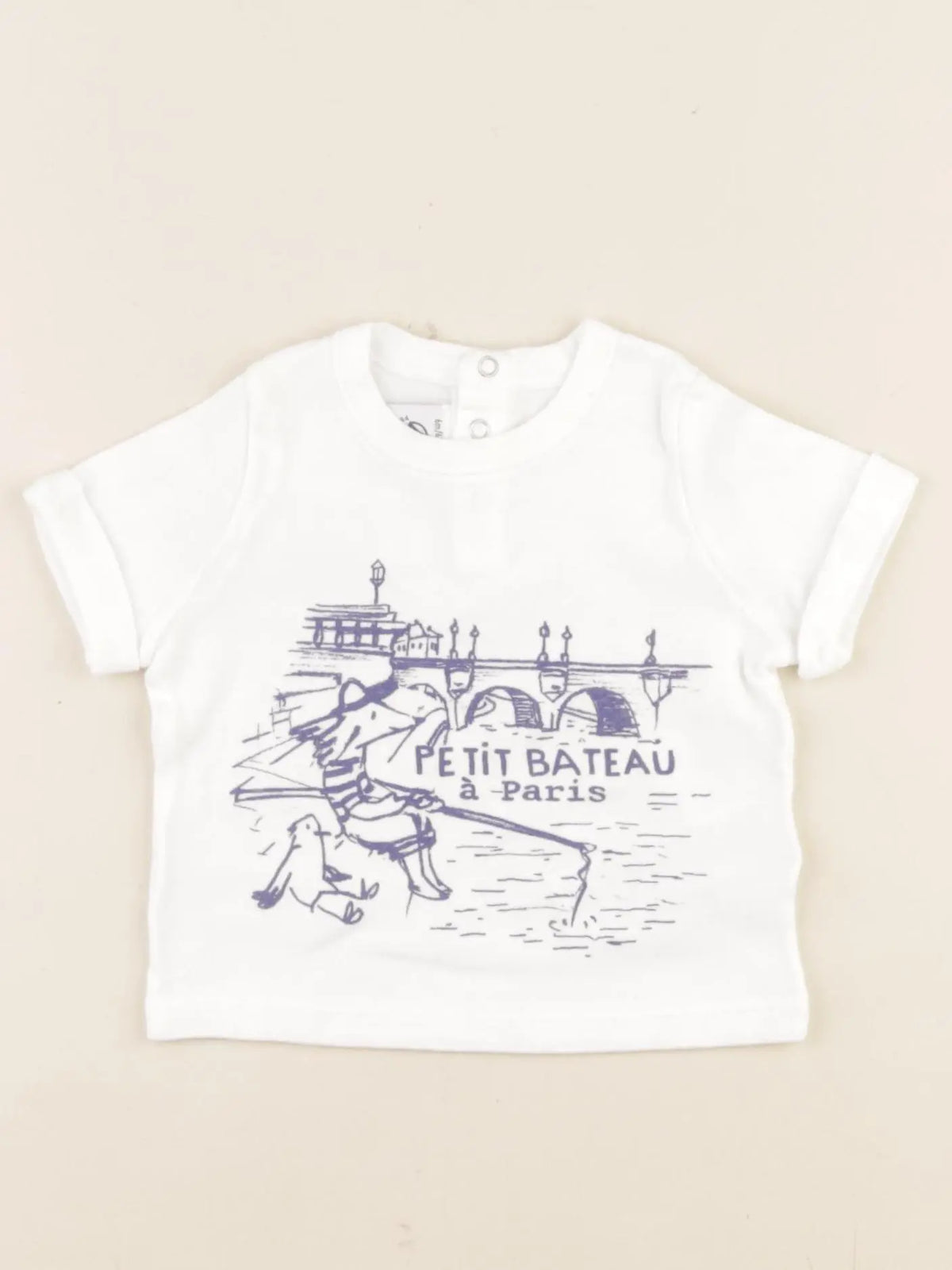 Petit Bateau - tee-shirt blanc, bleu - 6 mois