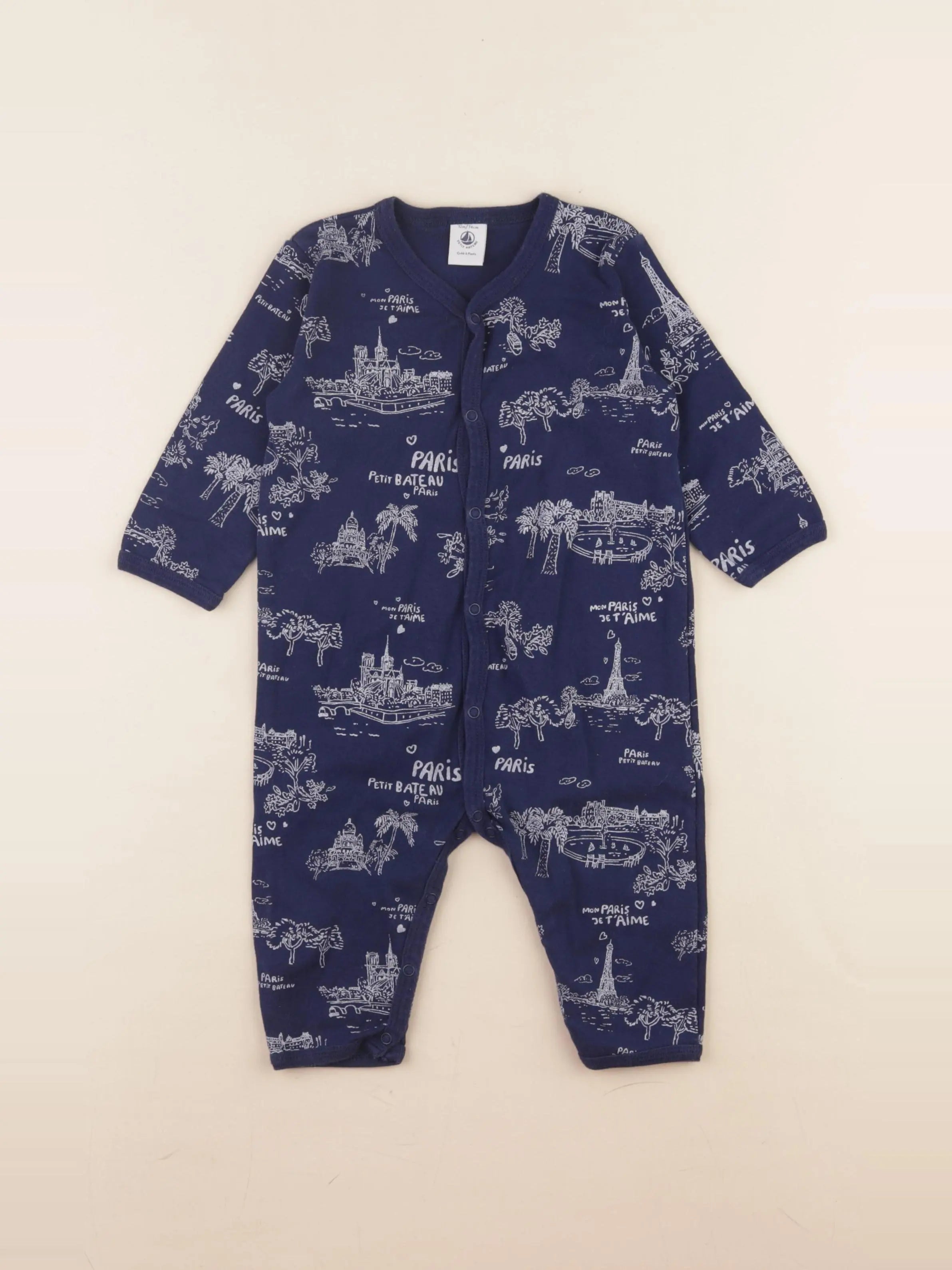 Petit Bateau - pyjama coton bleu - 12 mois