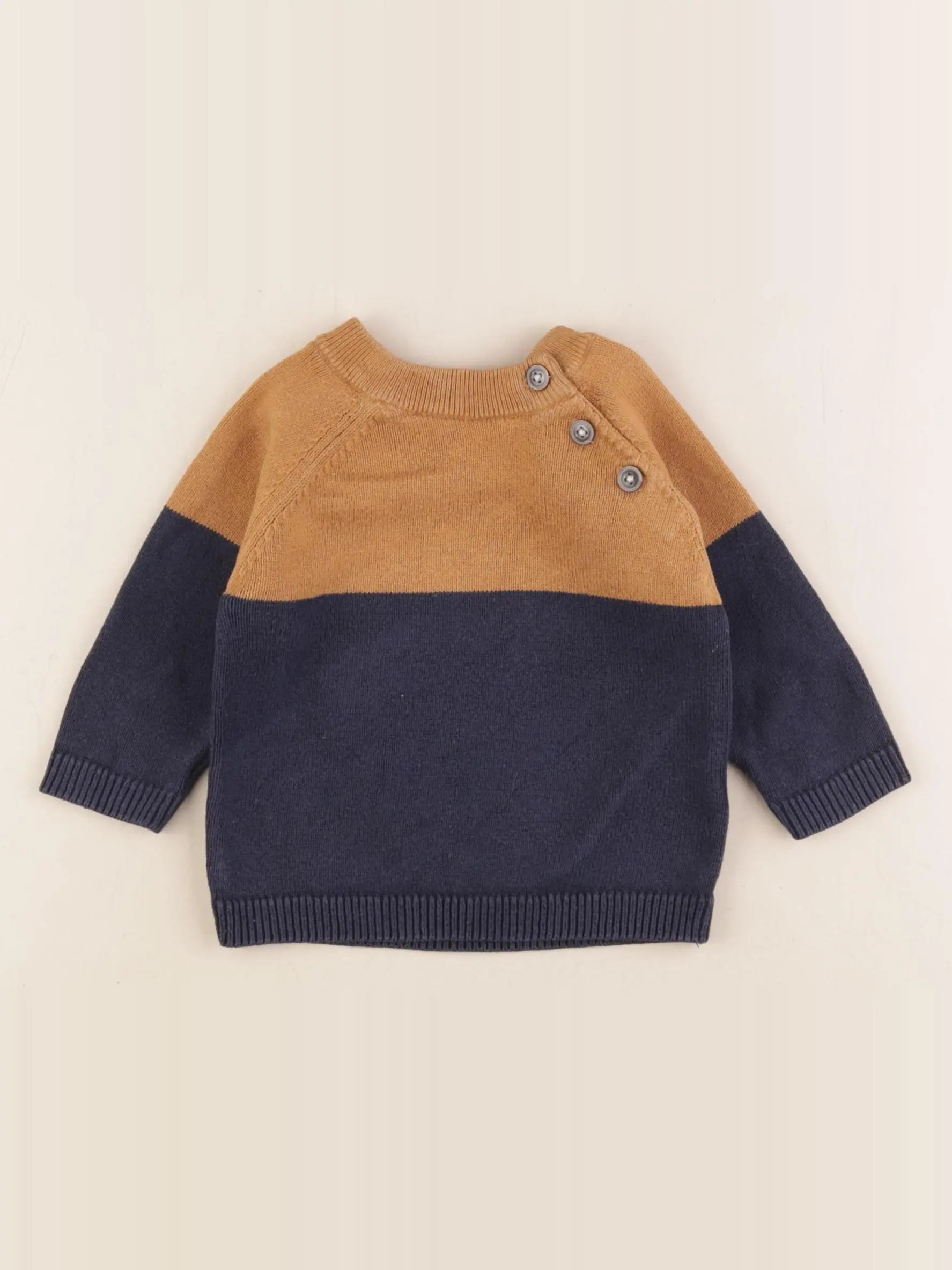 Vertbaudet - pull bleu, marron - 9 mois