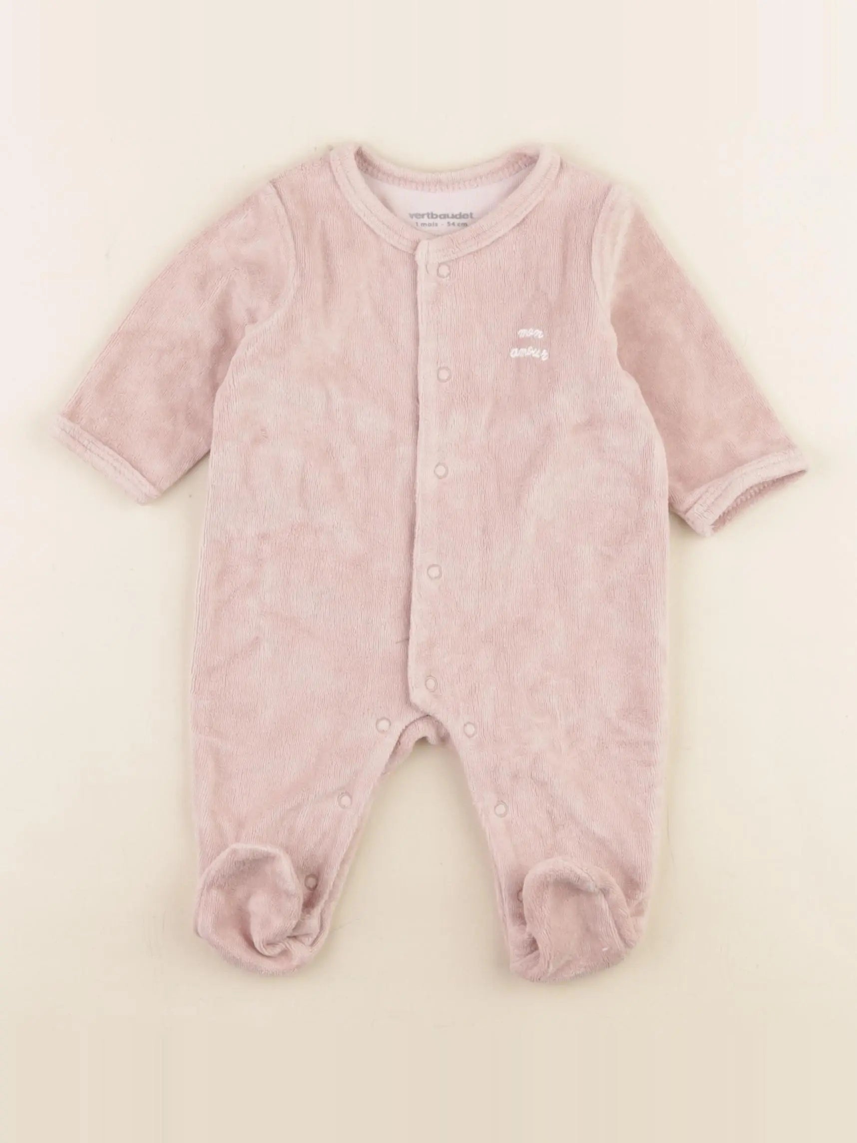 Vertbaudet - pyjama velours rose - 1 mois