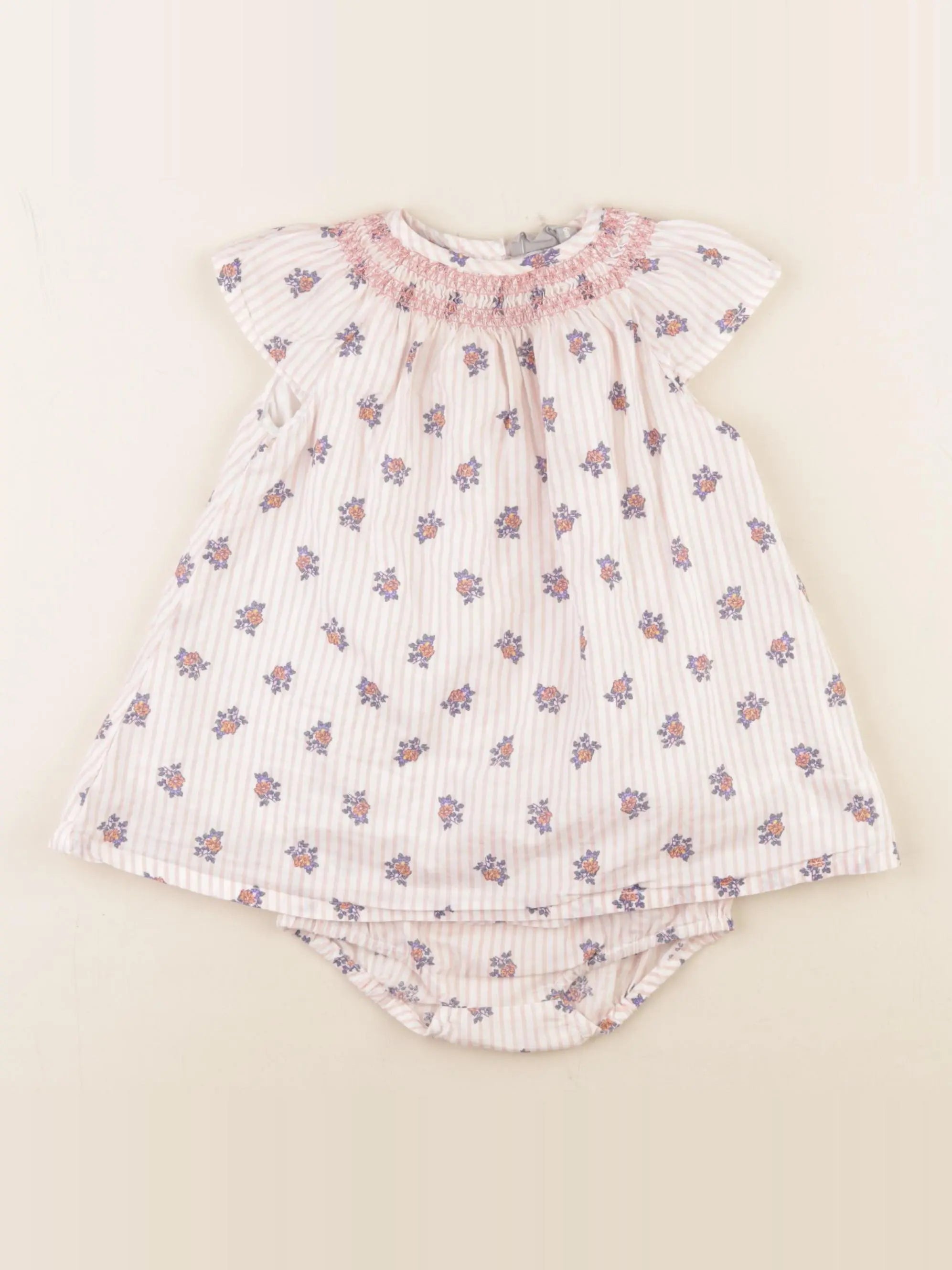 Boutchou - robe rose, blanc - 6 mois