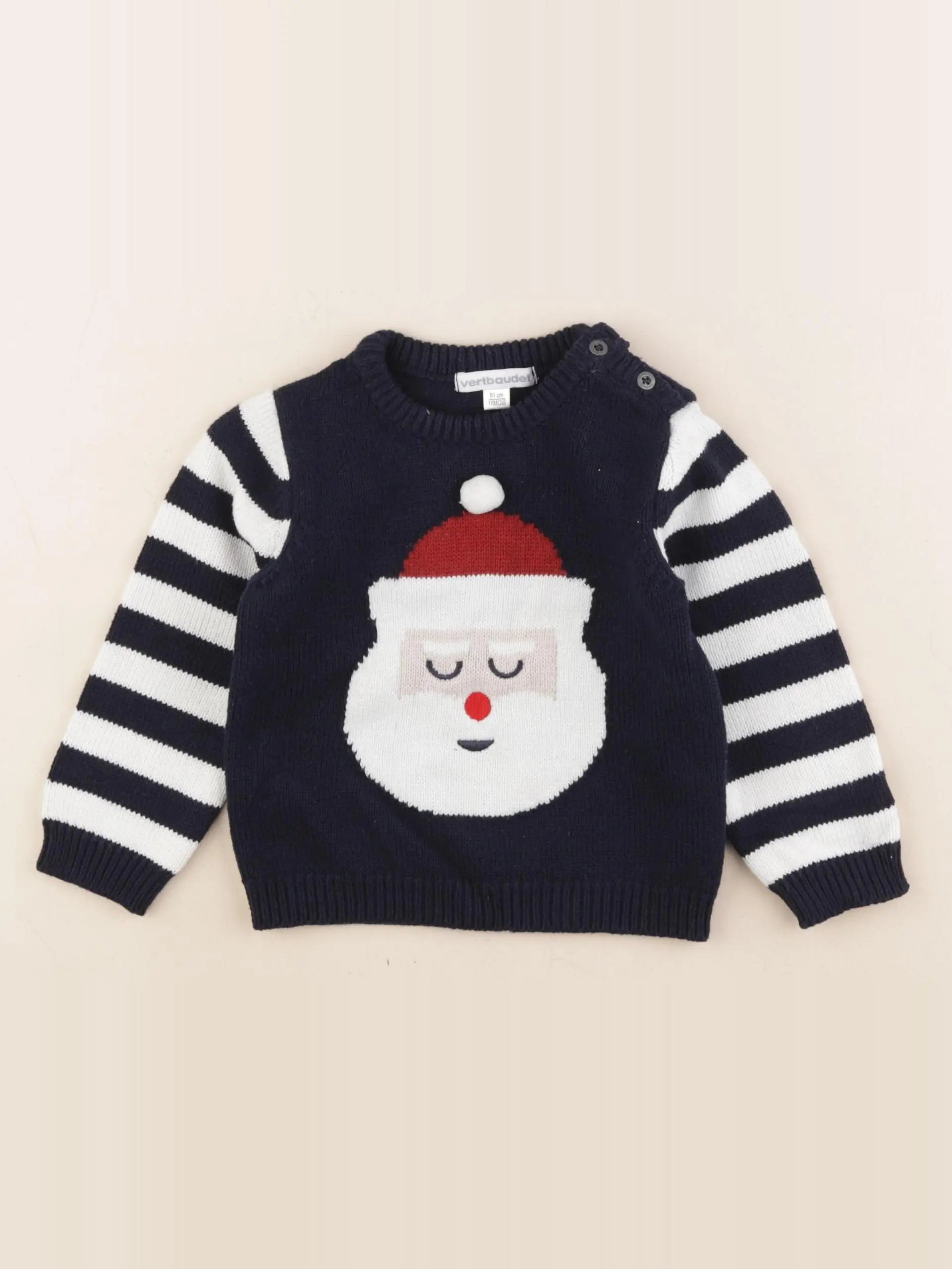 Vertbaudet - pull bleu, blanc - 18 mois