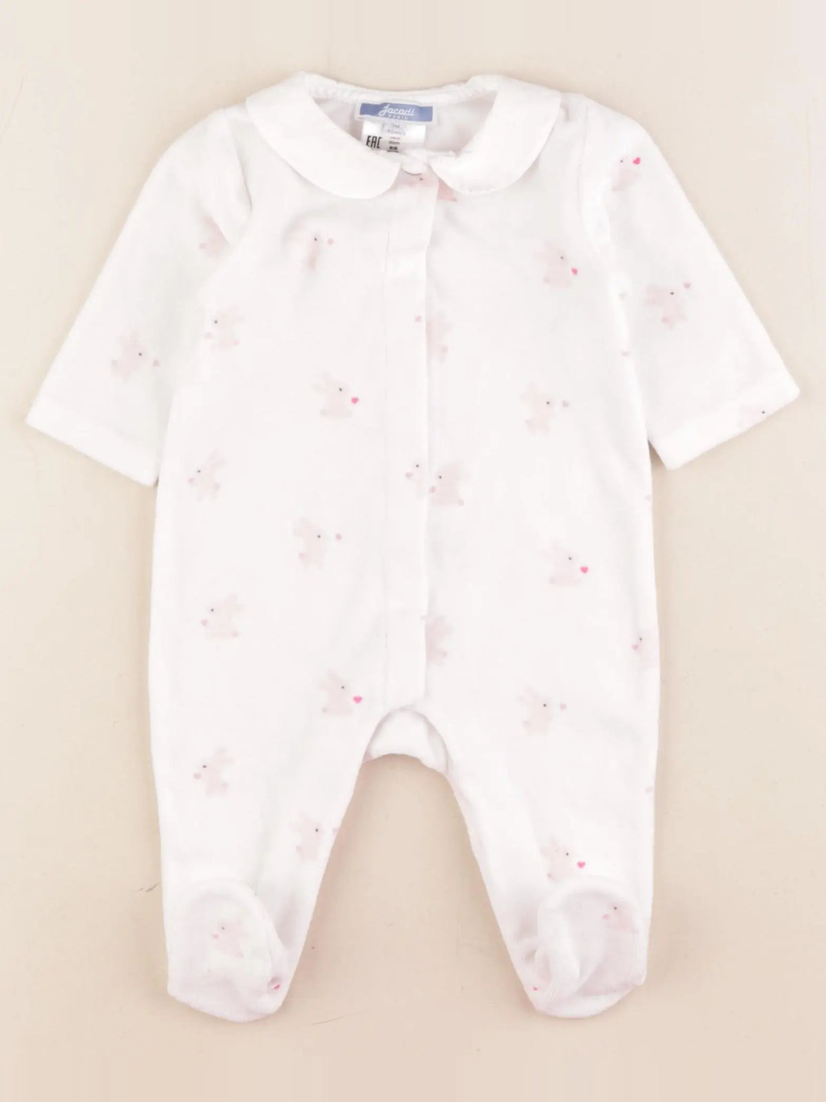 Jacadi - pyjama velours blanc, rose - 3 mois