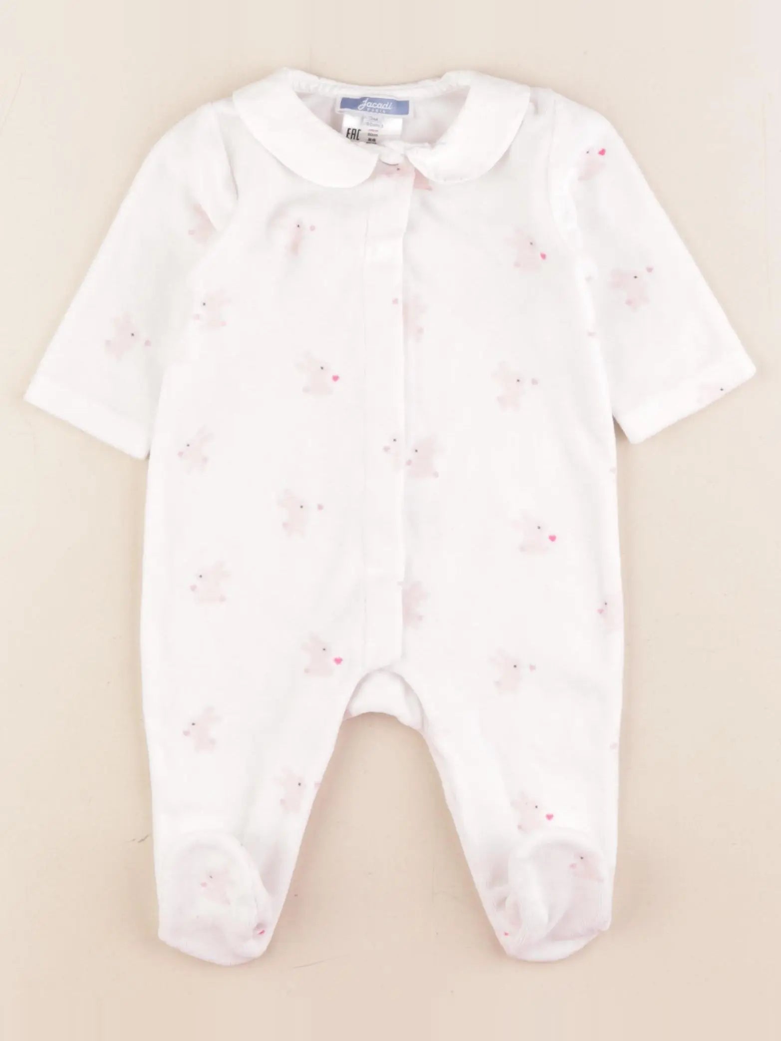 Jacadi - pyjama velours blanc, rose - 3 mois