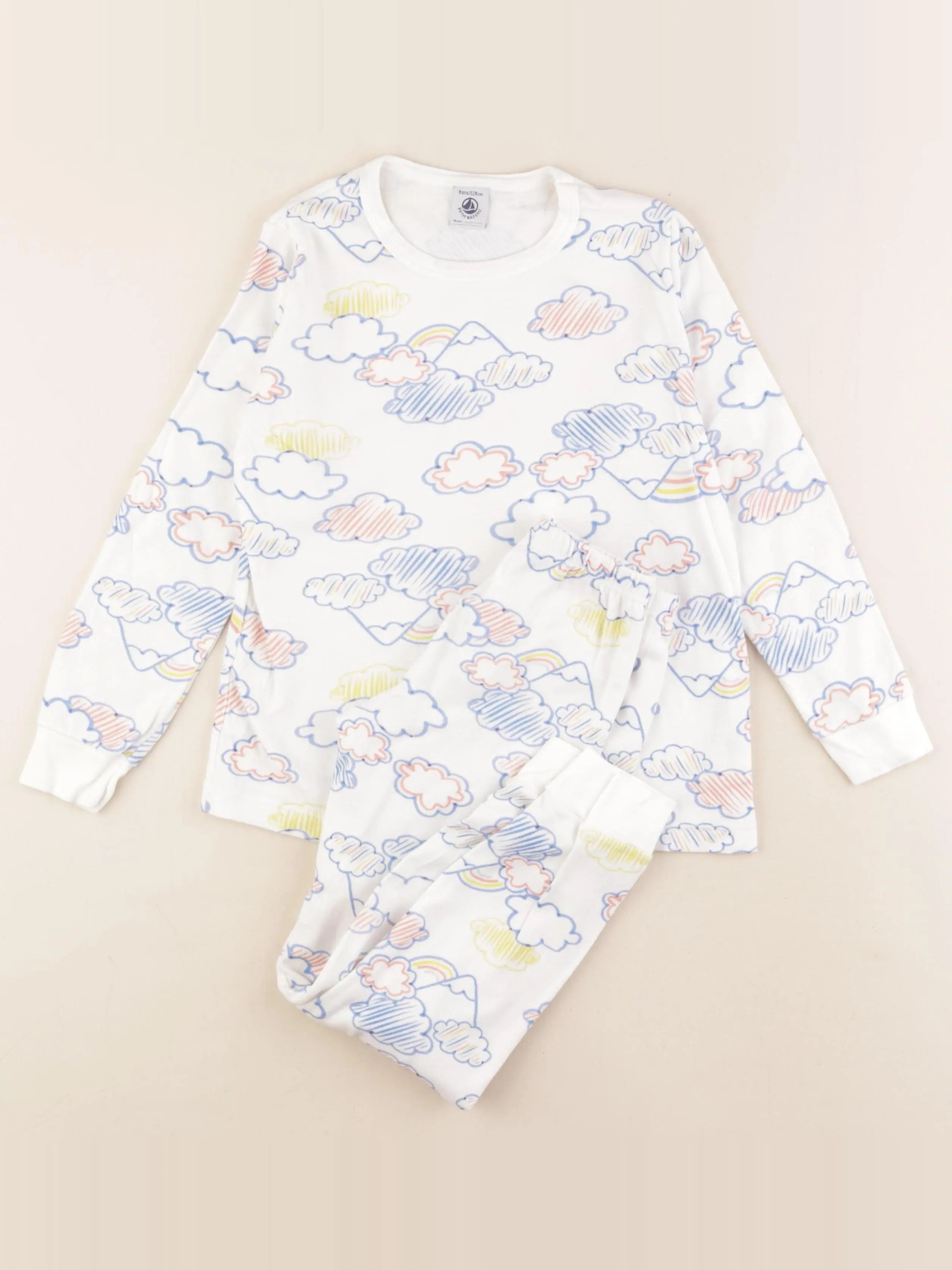 Petit Bateau - pyjama coton blanc, bleu - 8 ans