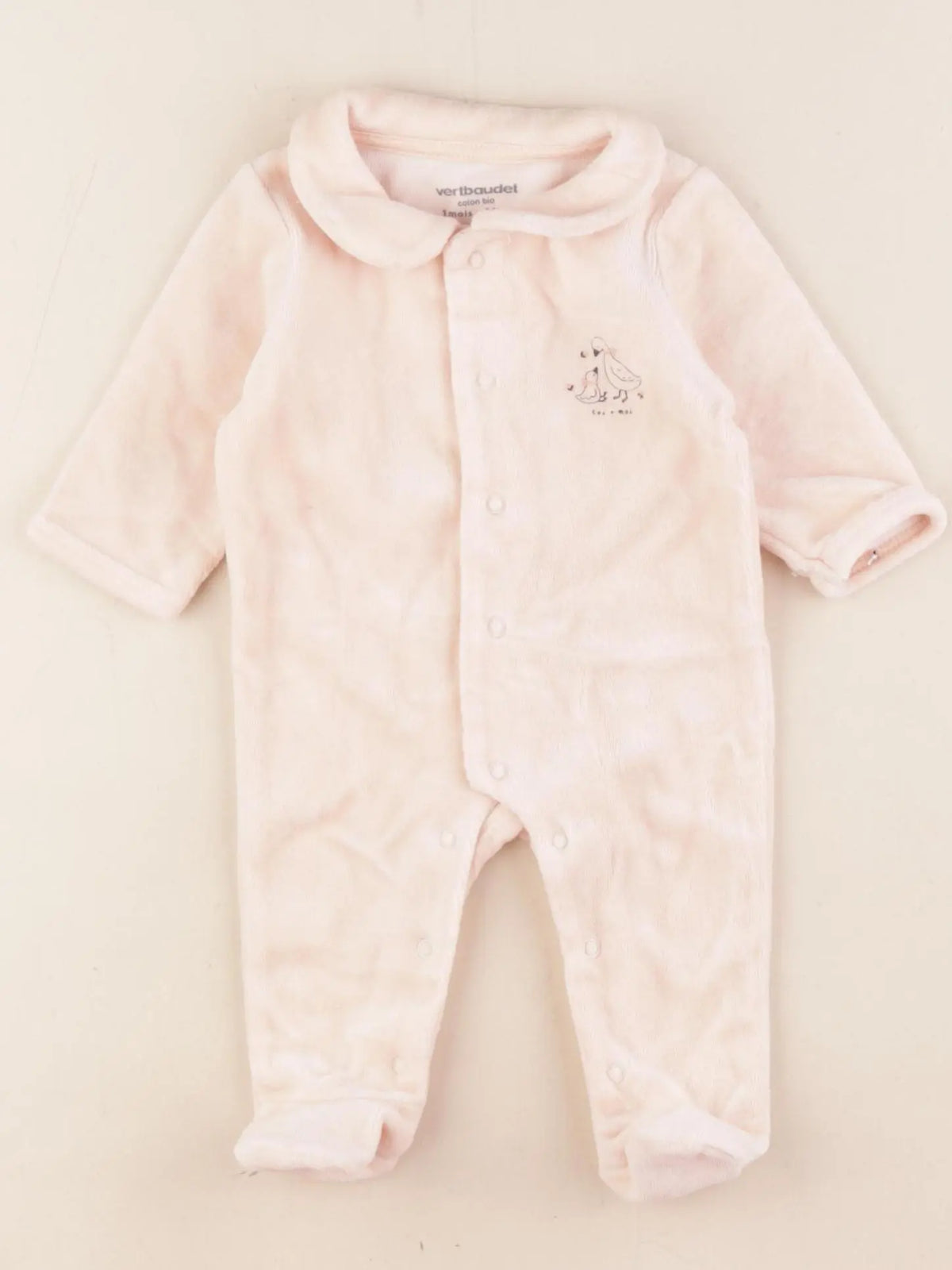 Vertbaudet - pyjama velours rose - 1 mois