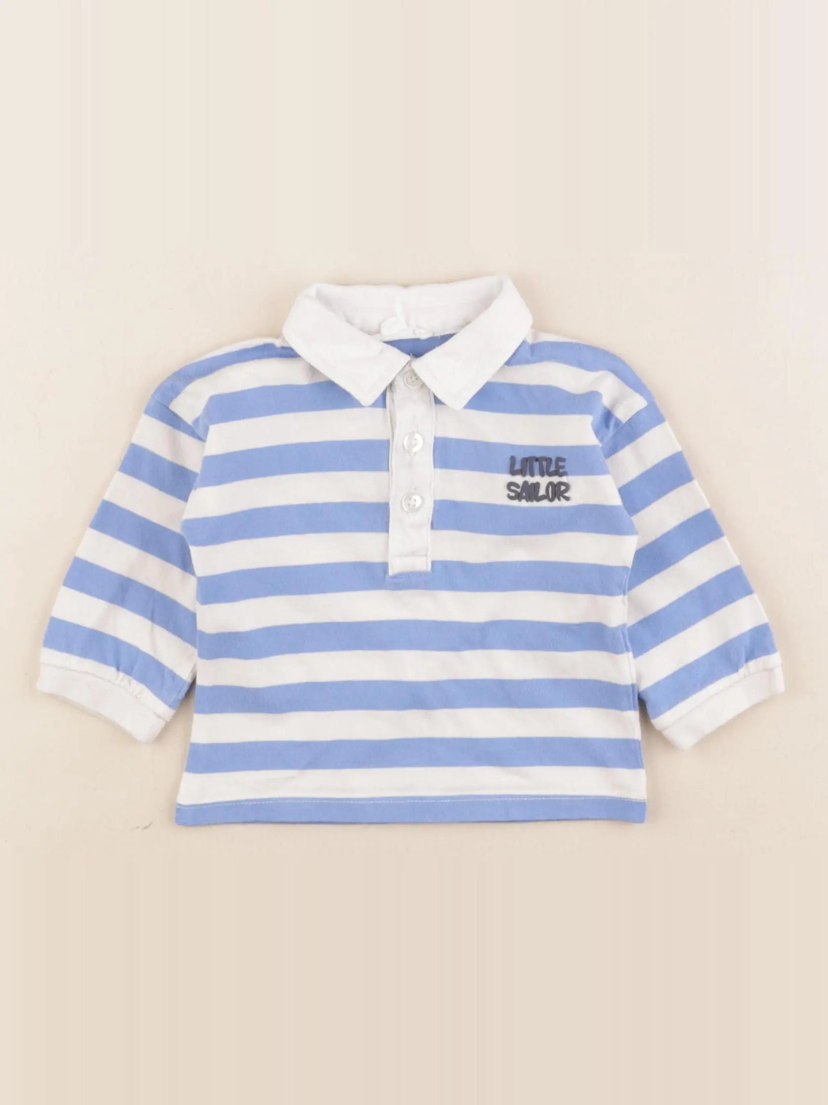 Vertbaudet - polo blanc, bleu - 6 mois