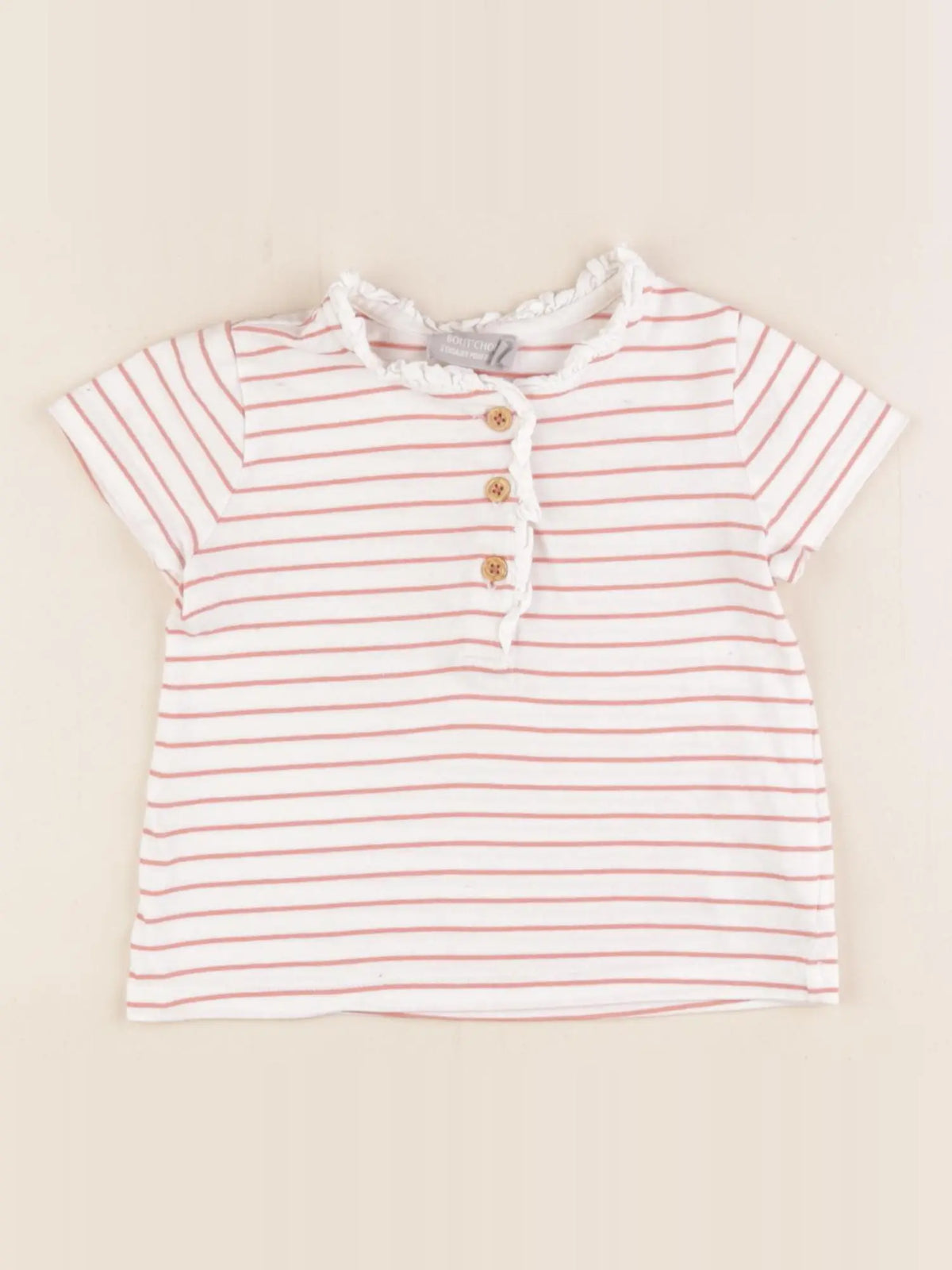 Boutchou - tee-shirt blanc, rose - 12 mois