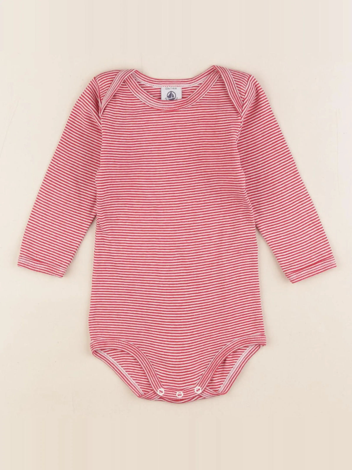 Petit Bateau - body blanc, rouge - 12 mois