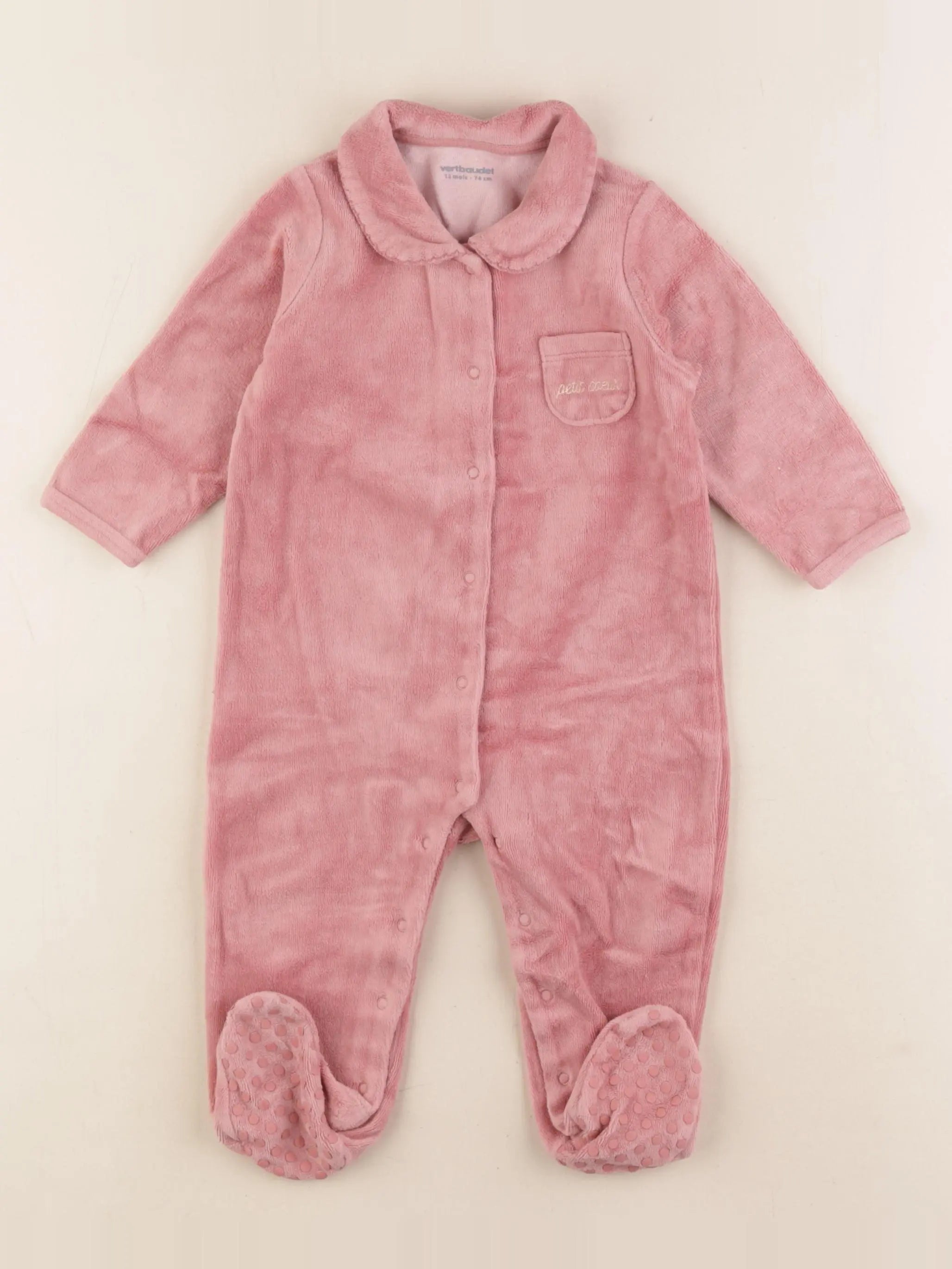 Vertbaudet - pyjama velours rose - 12 mois
