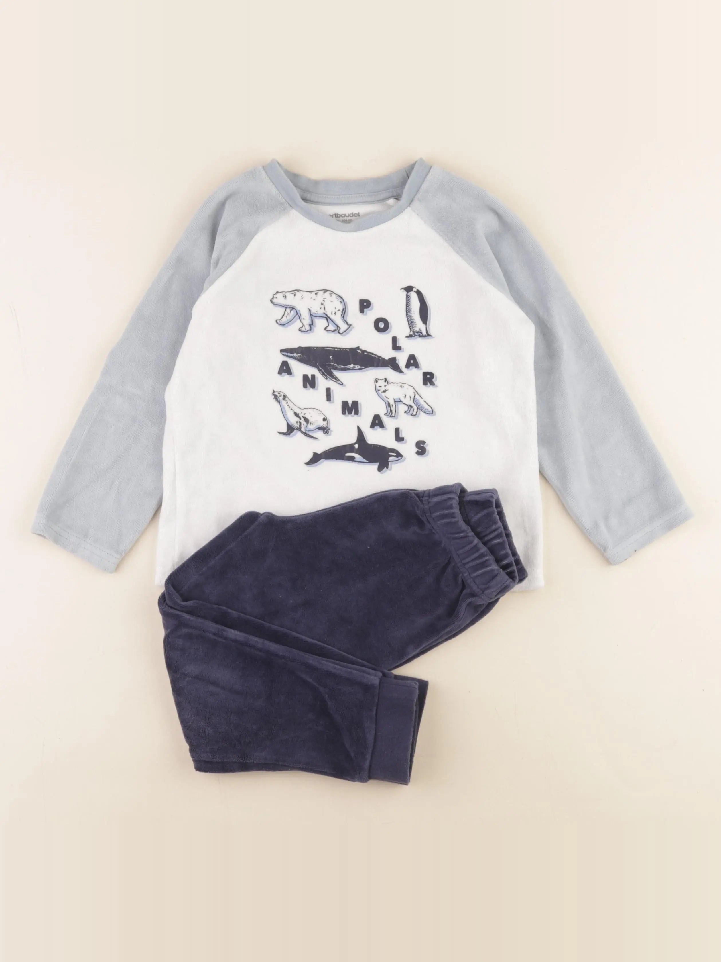 Vertbaudet - pyjama velours bleu, blanc - 4 ans