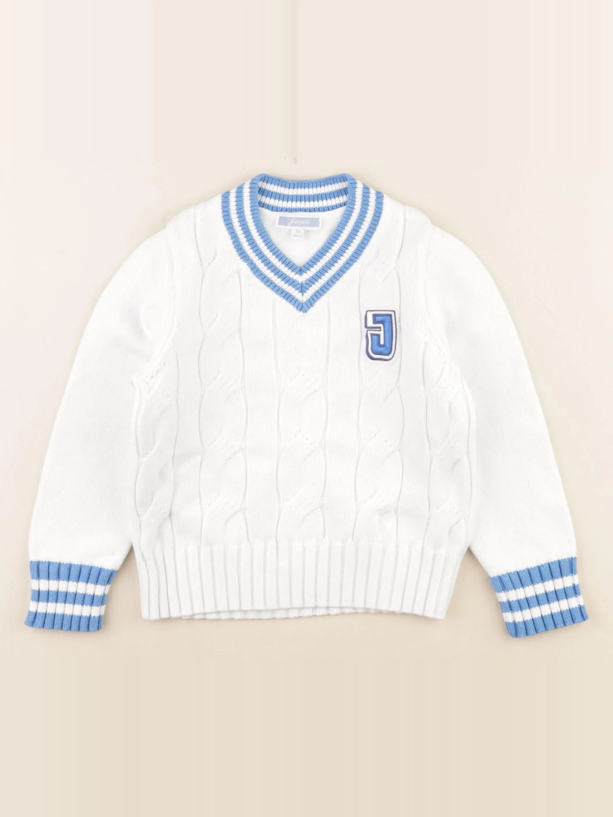 Jacadi - pull blanc, bleu - 4 ans