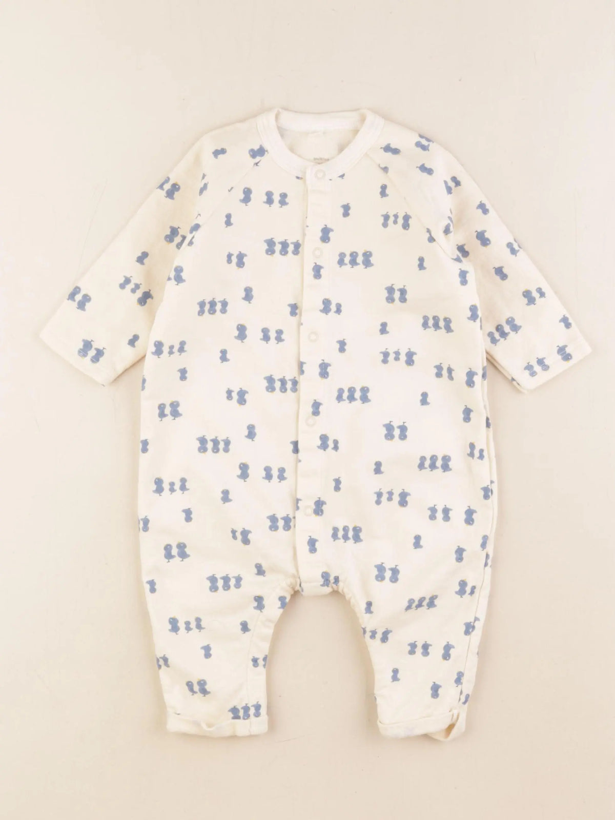 Petit Bateau - combinaison coton beige, bleu - 6 mois