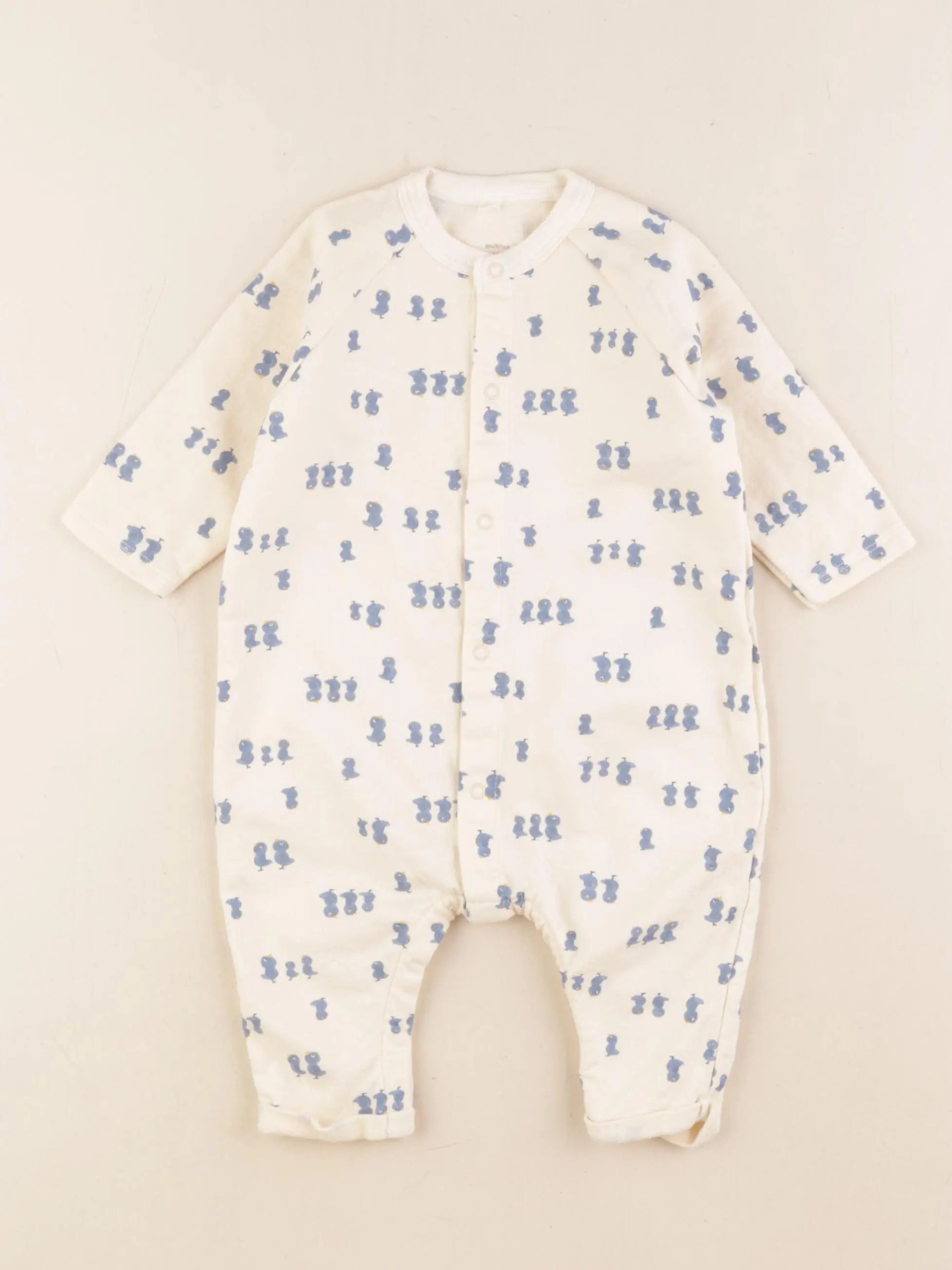 Petit Bateau - combinaison coton beige, bleu - 6 mois