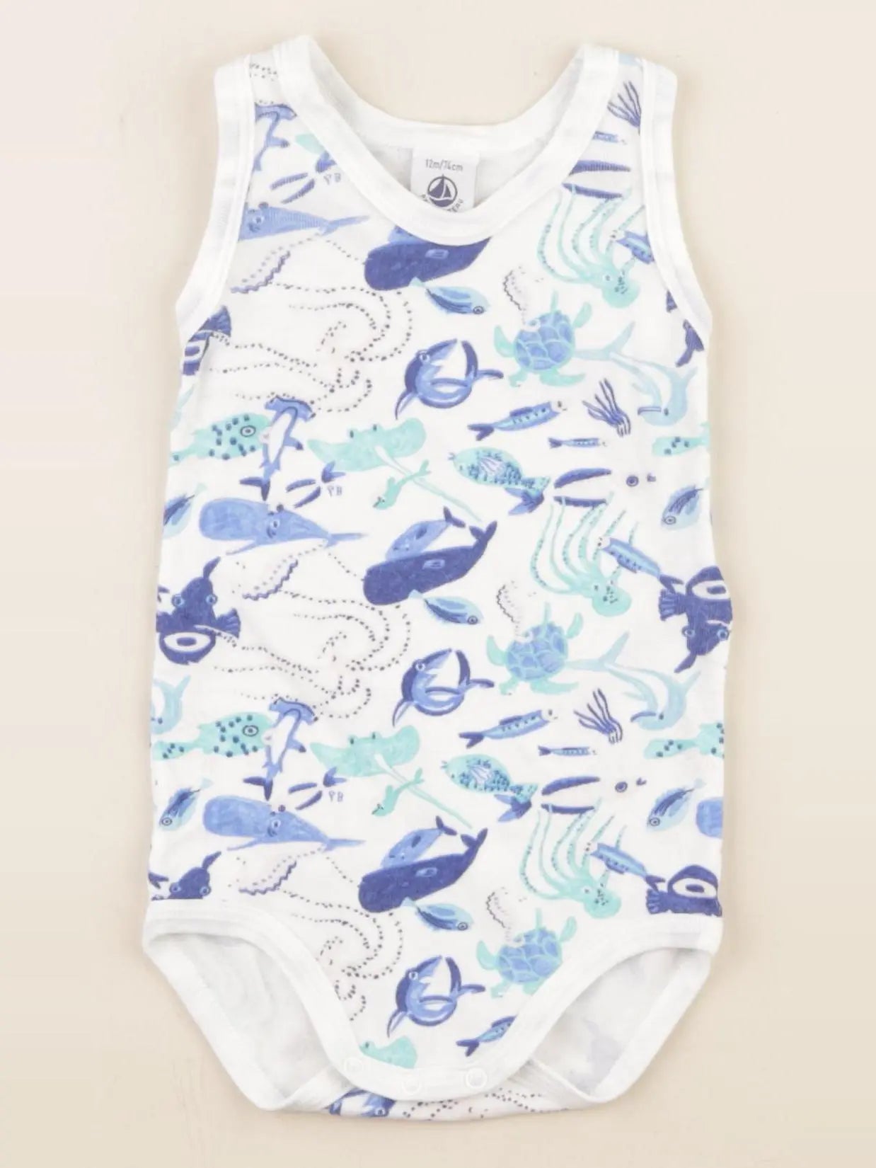 Petit Bateau - body blanc, bleu - 12 mois