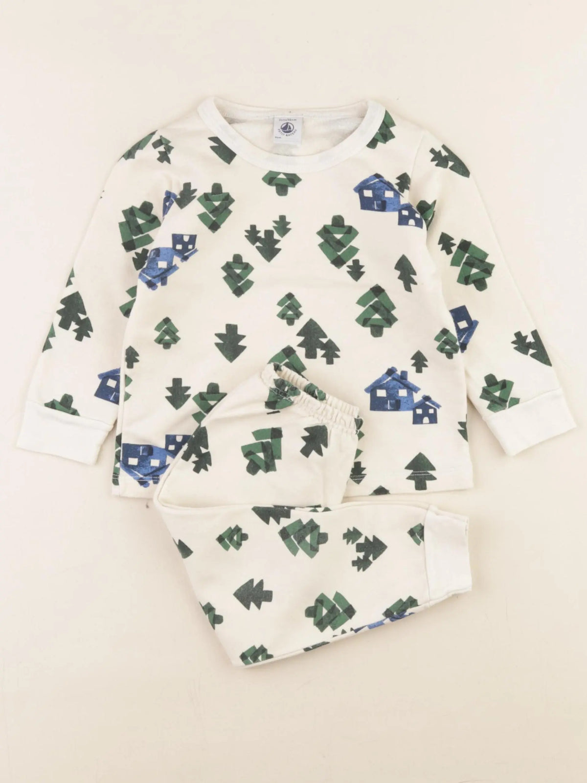 Petit Bateau - pyjama coton beige, vert - 2 ans