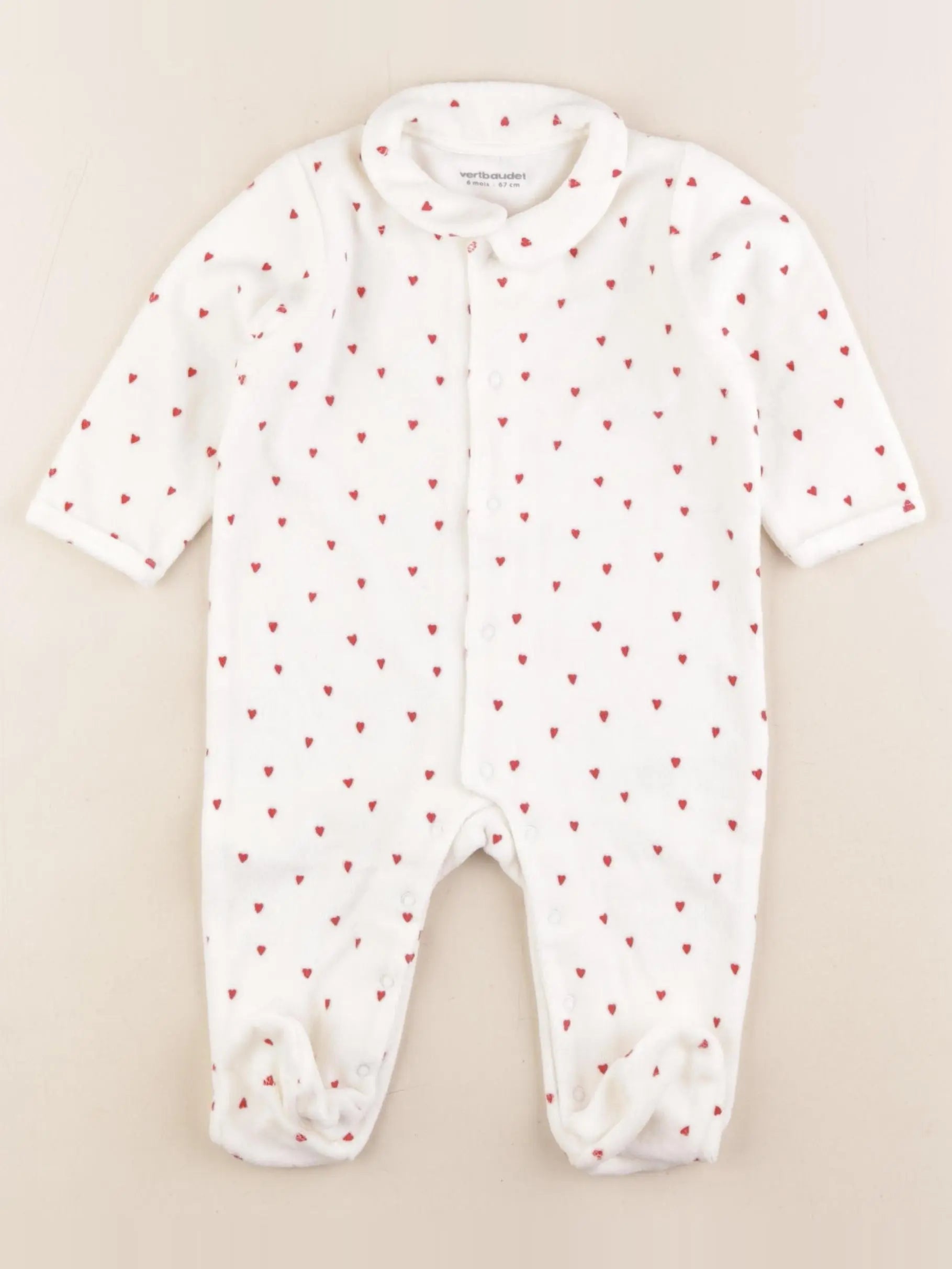 Vertbaudet - pyjama velours blanc, rouge - 6 mois