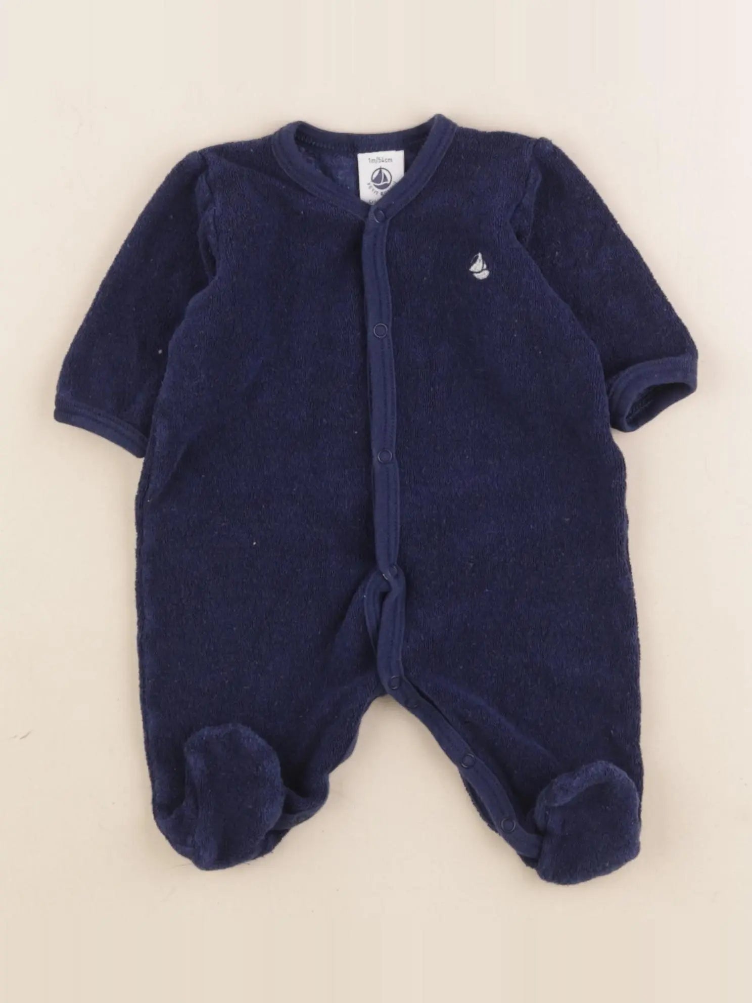 Petit Bateau - pyjama velours bleu - 1 mois