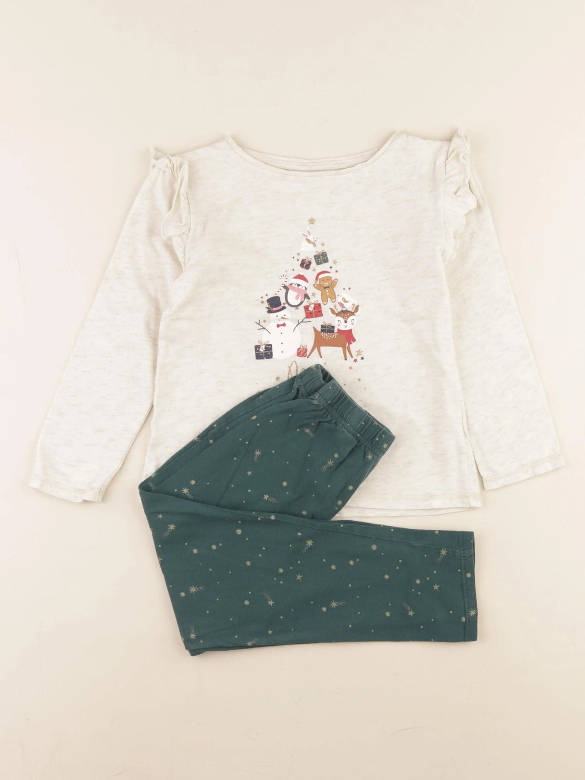 Vertbaudet - pyjama coton beige, vert - 5 ans