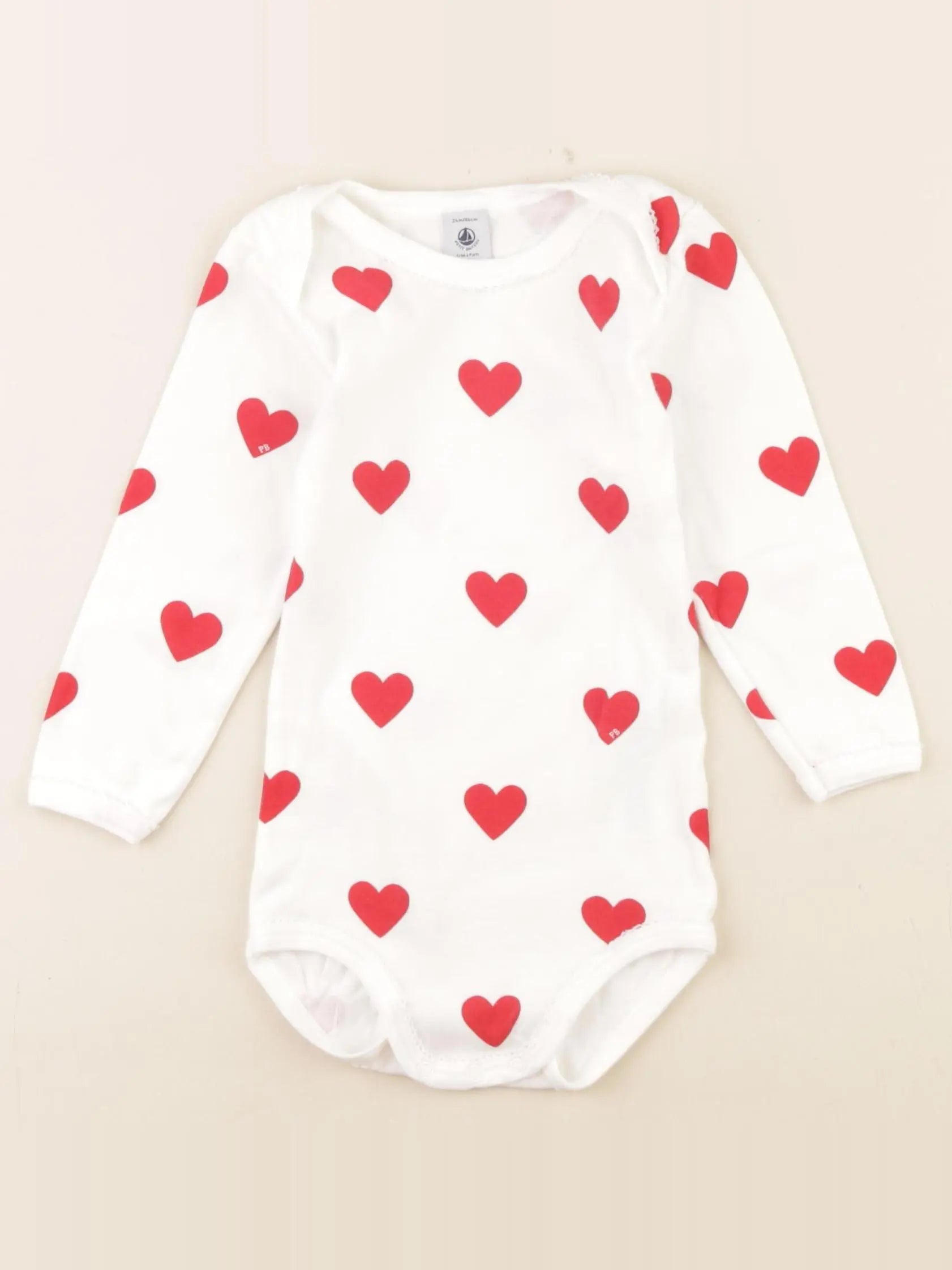 Petit Bateau - body blanc, rouge - 24 mois